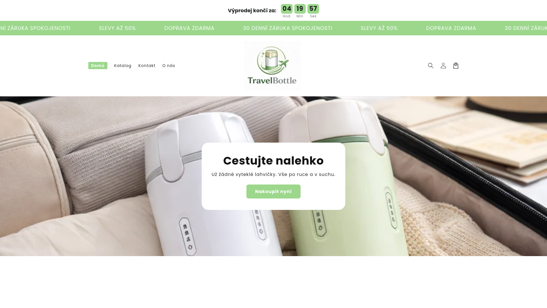 website screenshot of https://travelbottle.cz/