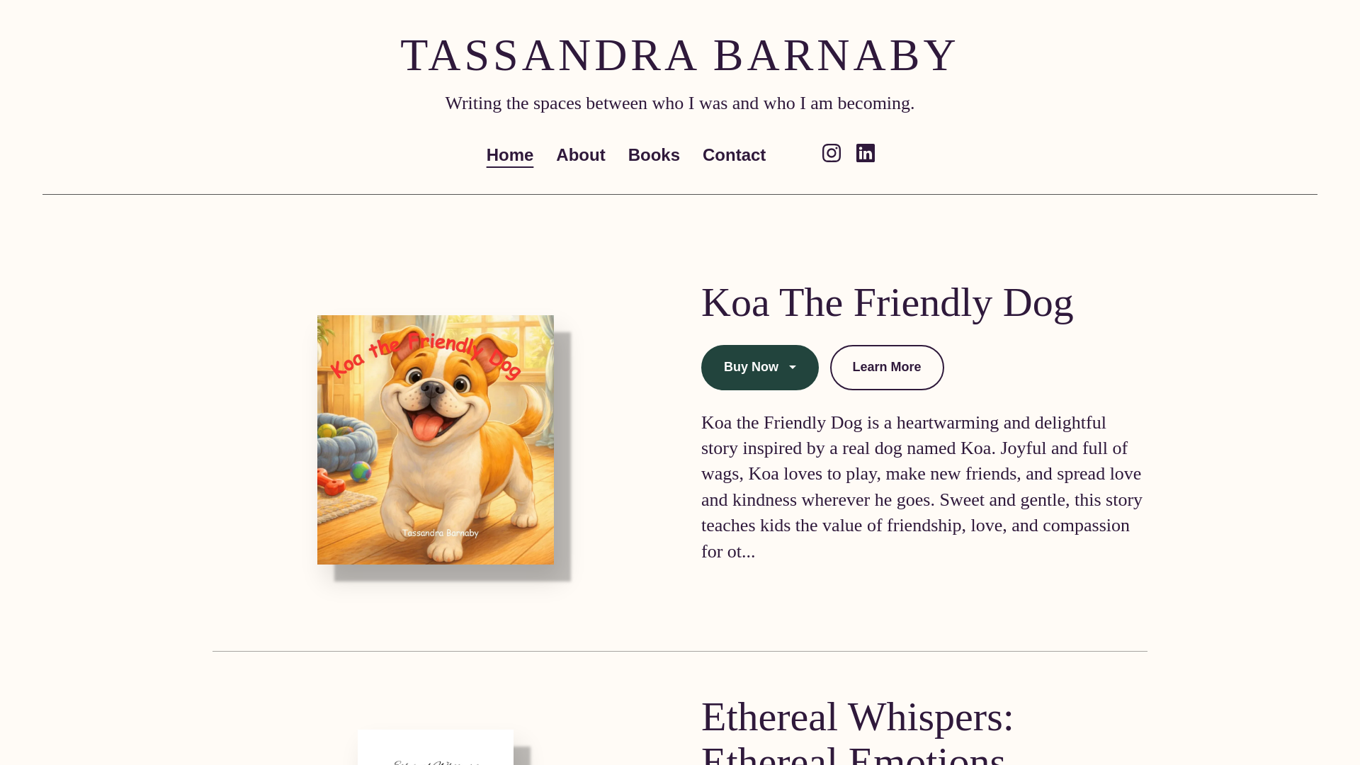 website screenshot of https://tassandrabarnabyauthor.com/