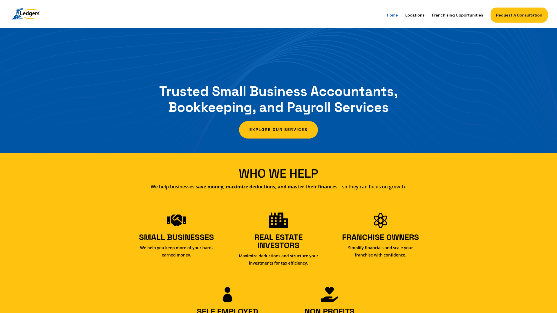 website screenshot of https://ledgersusa.com