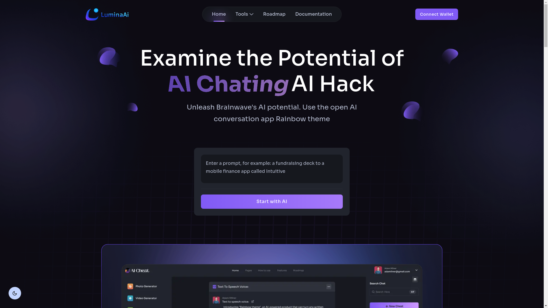 website screenshot of https://lumina-ai.fun/