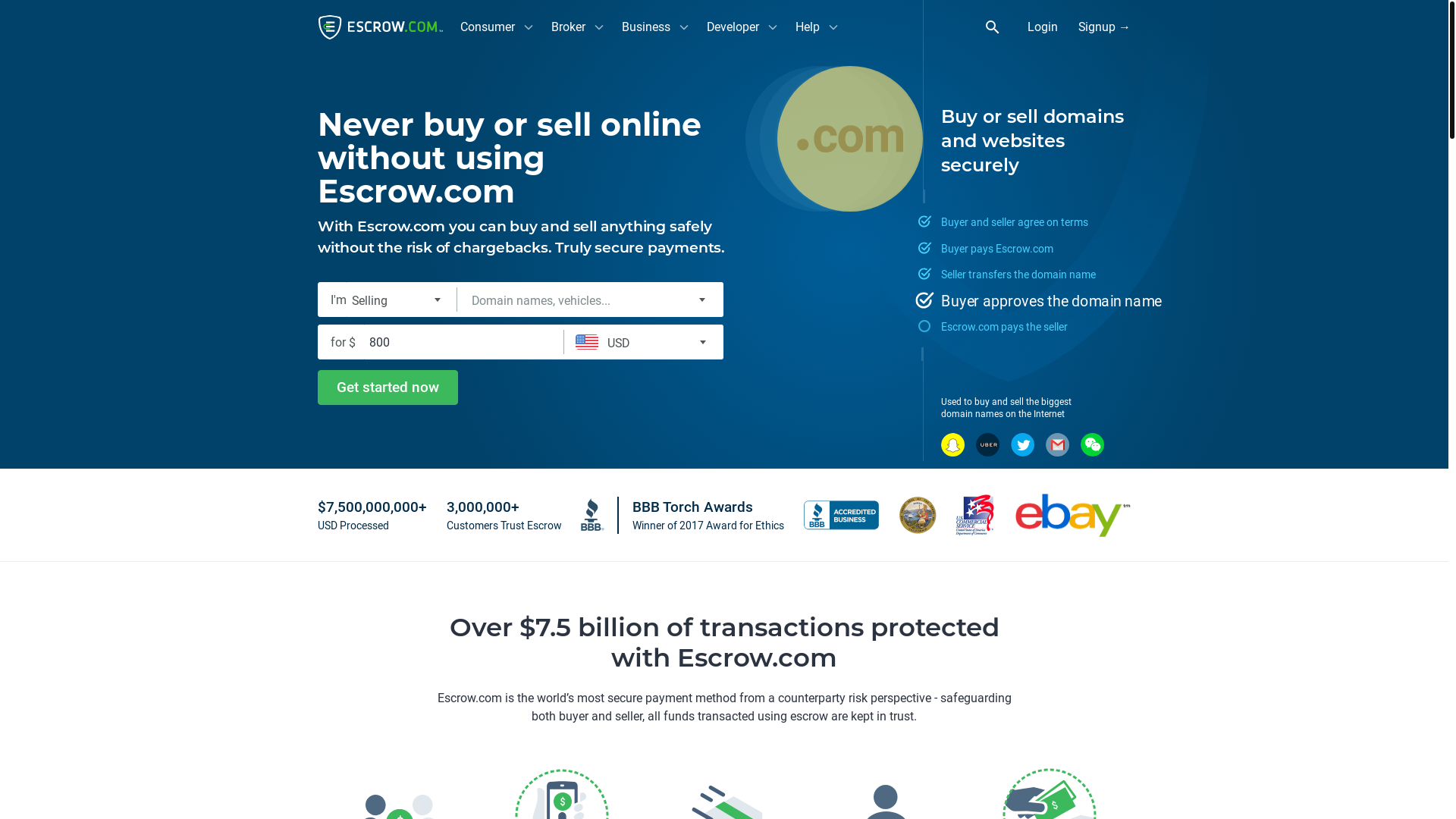 website screenshot of https://escrow.com/
