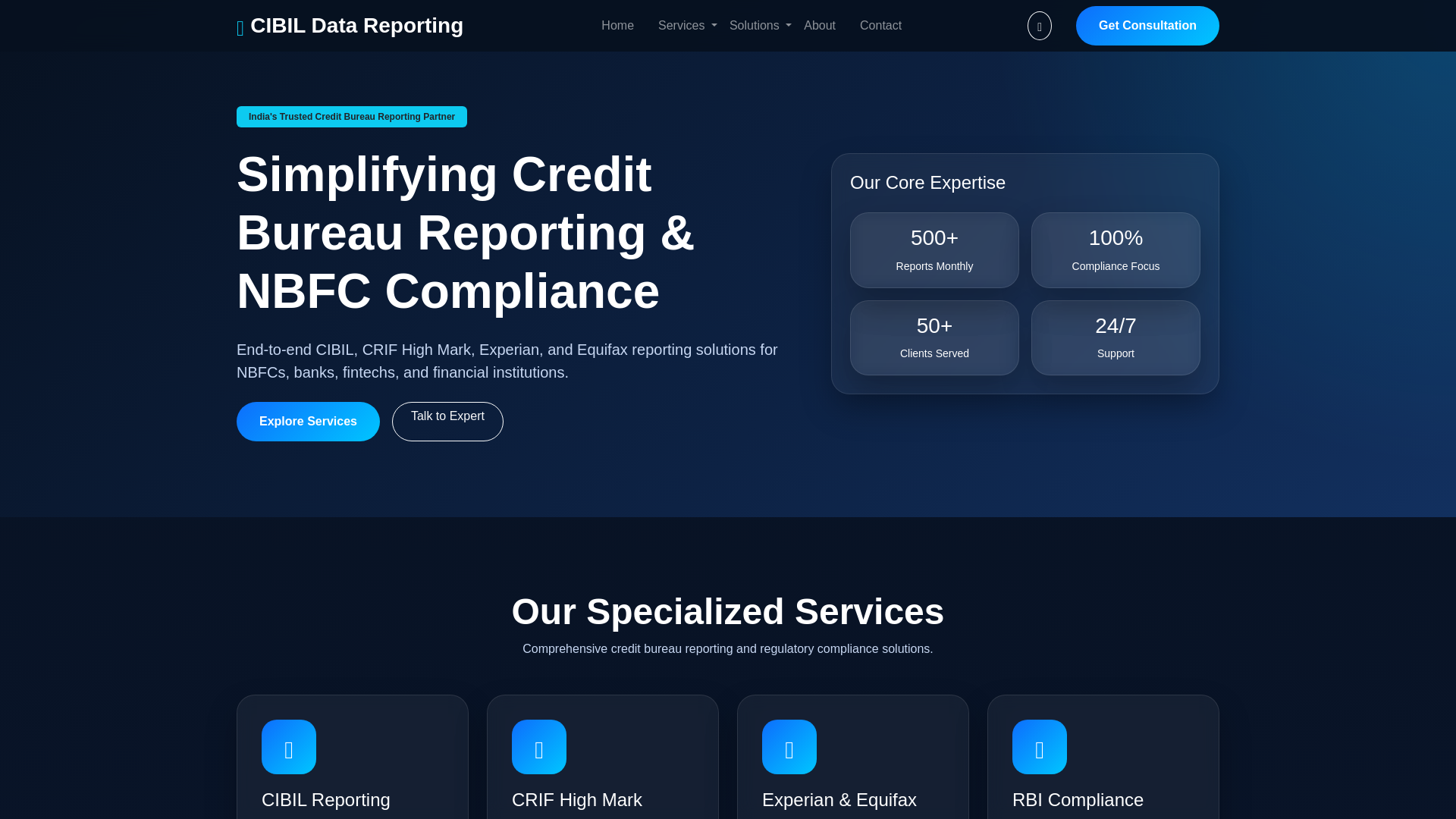 website screenshot of https://cibildatareporting.com/