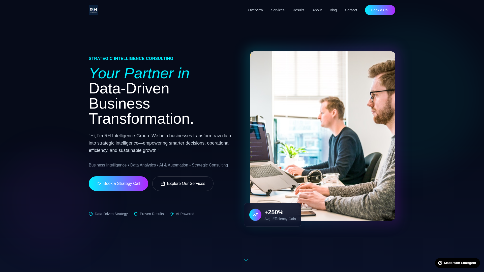 website screenshot of https://rhintelligencegroup.ai