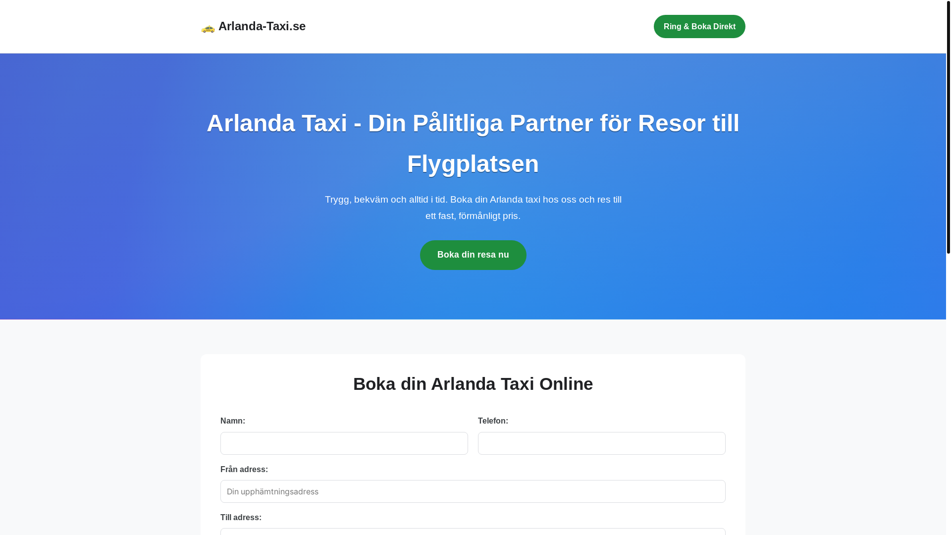 website screenshot of https://arlanda-taxi.se/