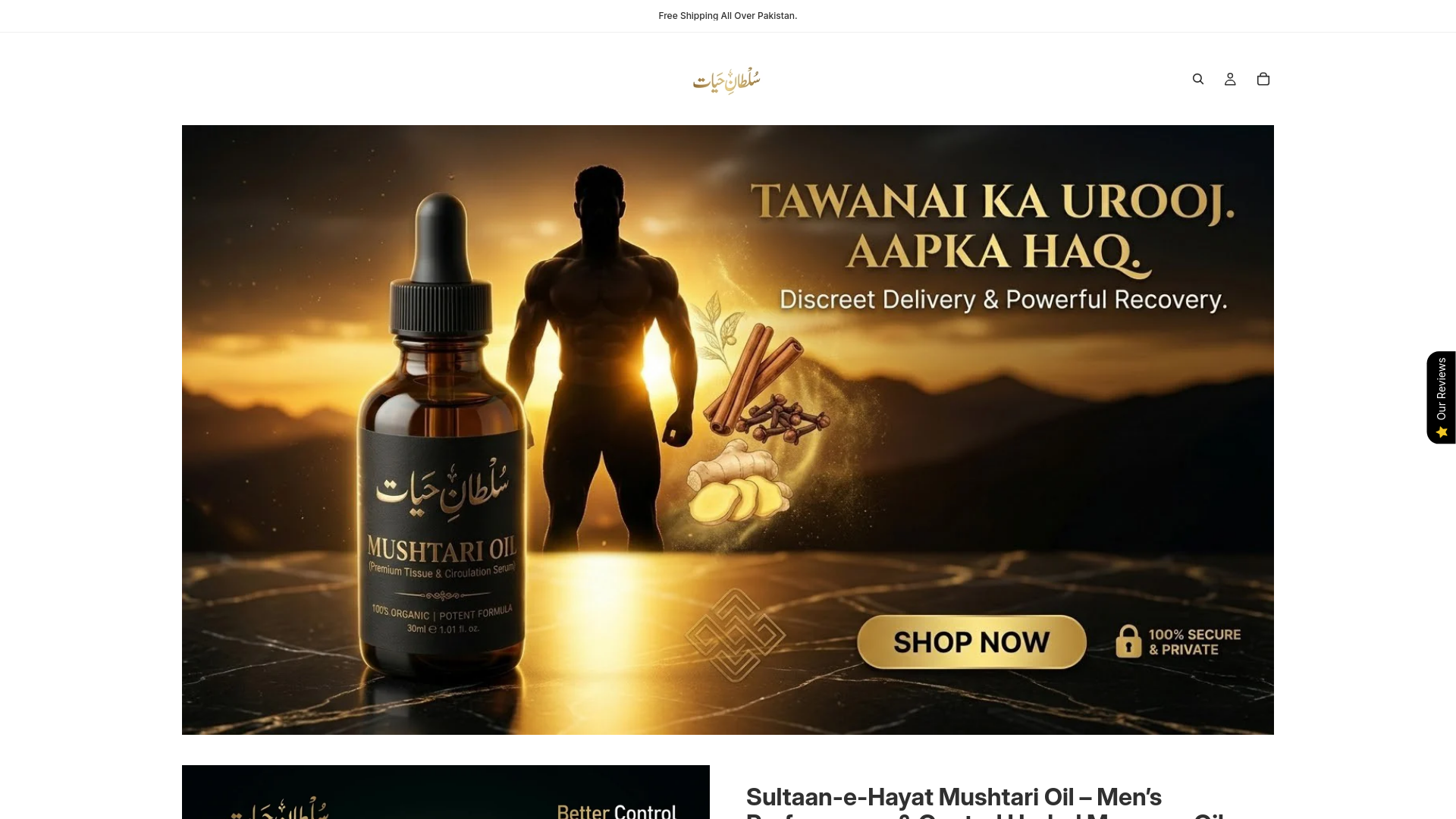website screenshot of https://sultaanehayat.store/