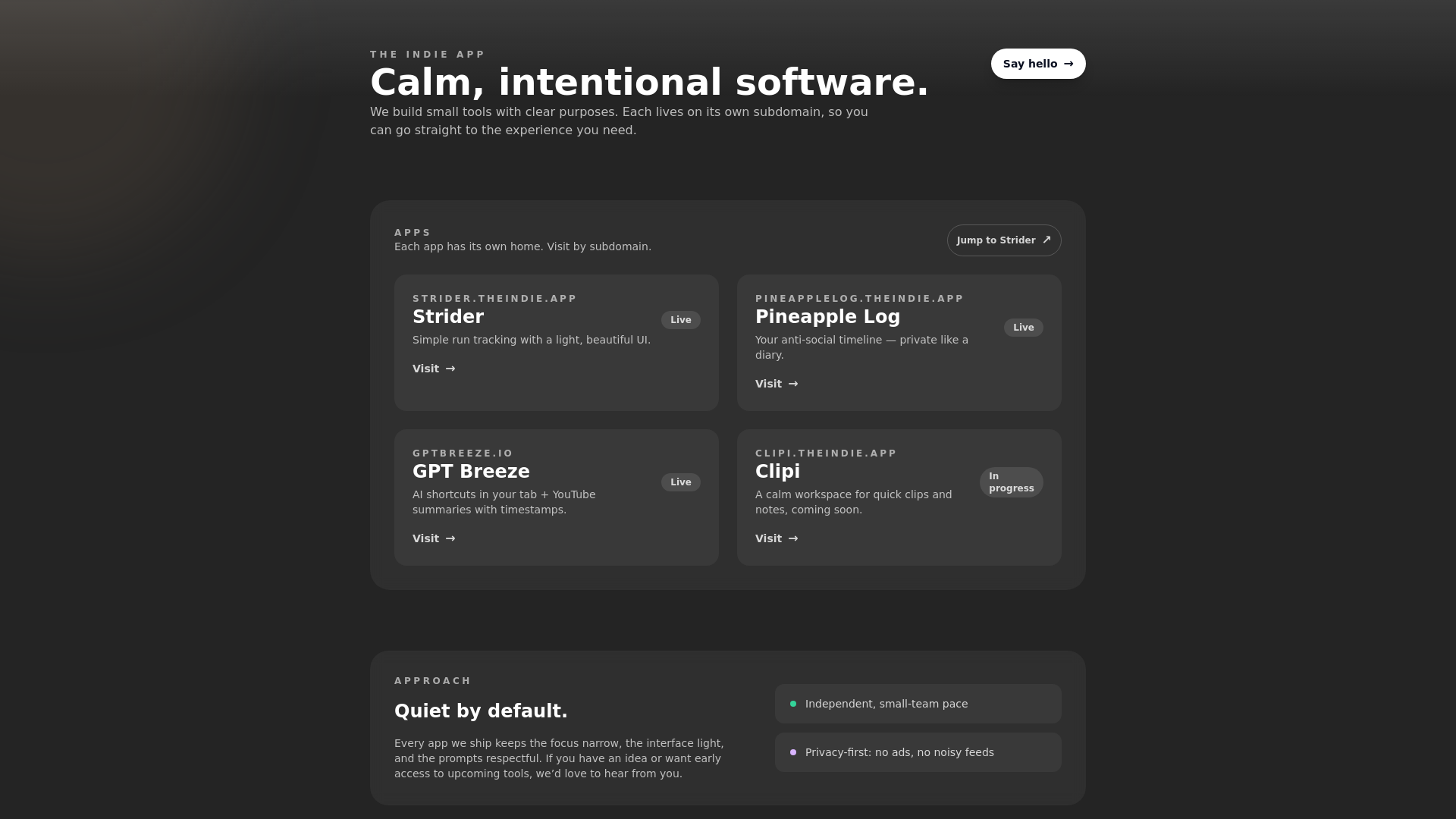 website screenshot of https://theindieapp-website-git.pages.dev/