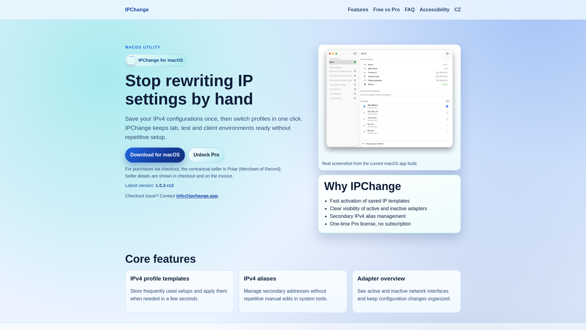 website screenshot of https://ipchange.app/