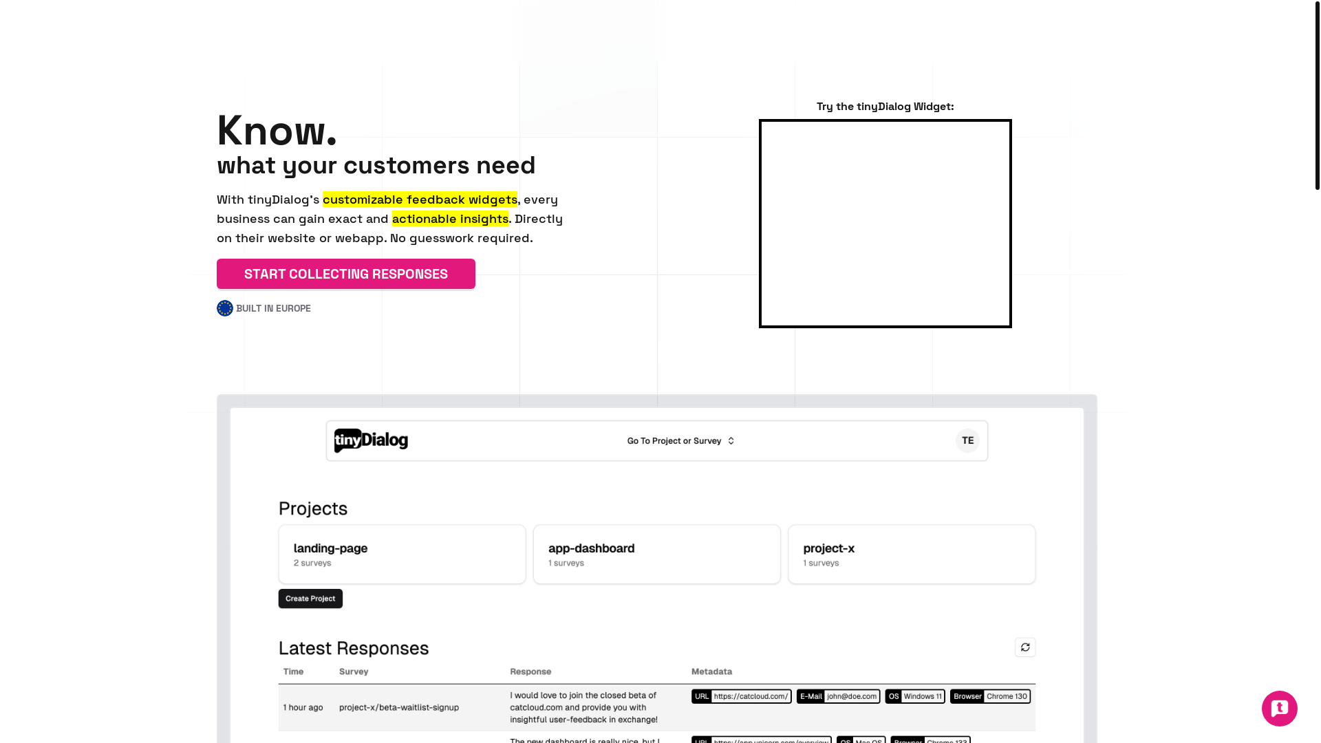 website screenshot of https://tinydialog-landing.pages.dev/