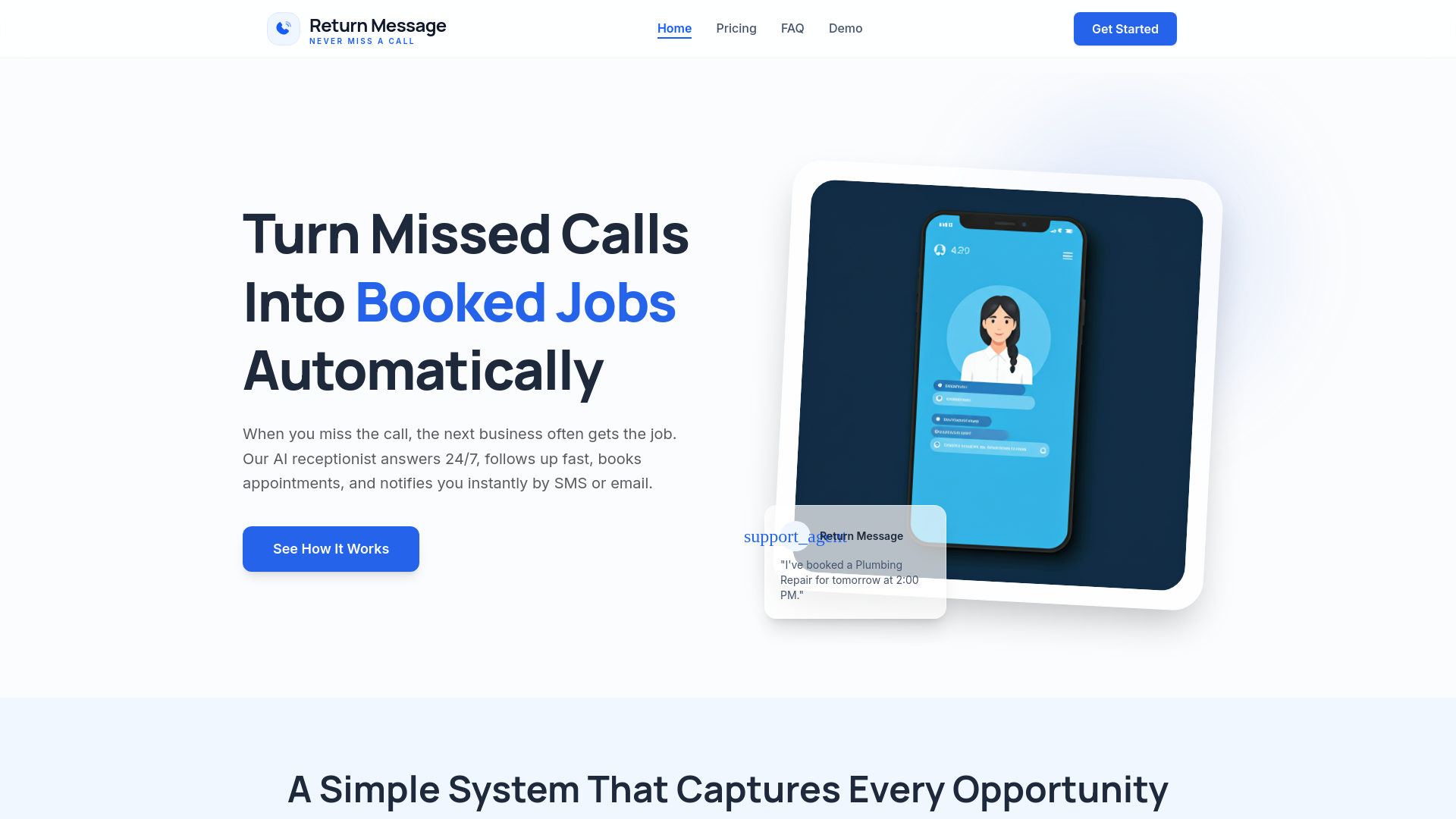 website screenshot of https://returnmessage.com