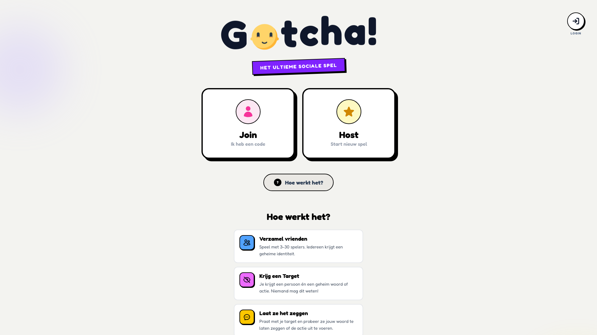 website screenshot of https://playgotcha.be/
