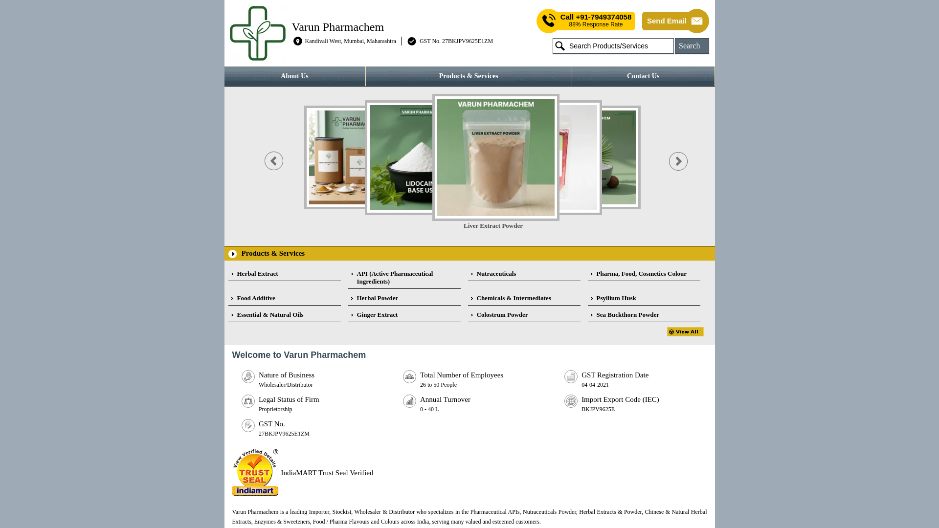 website screenshot of https://varunpharmachem.com/