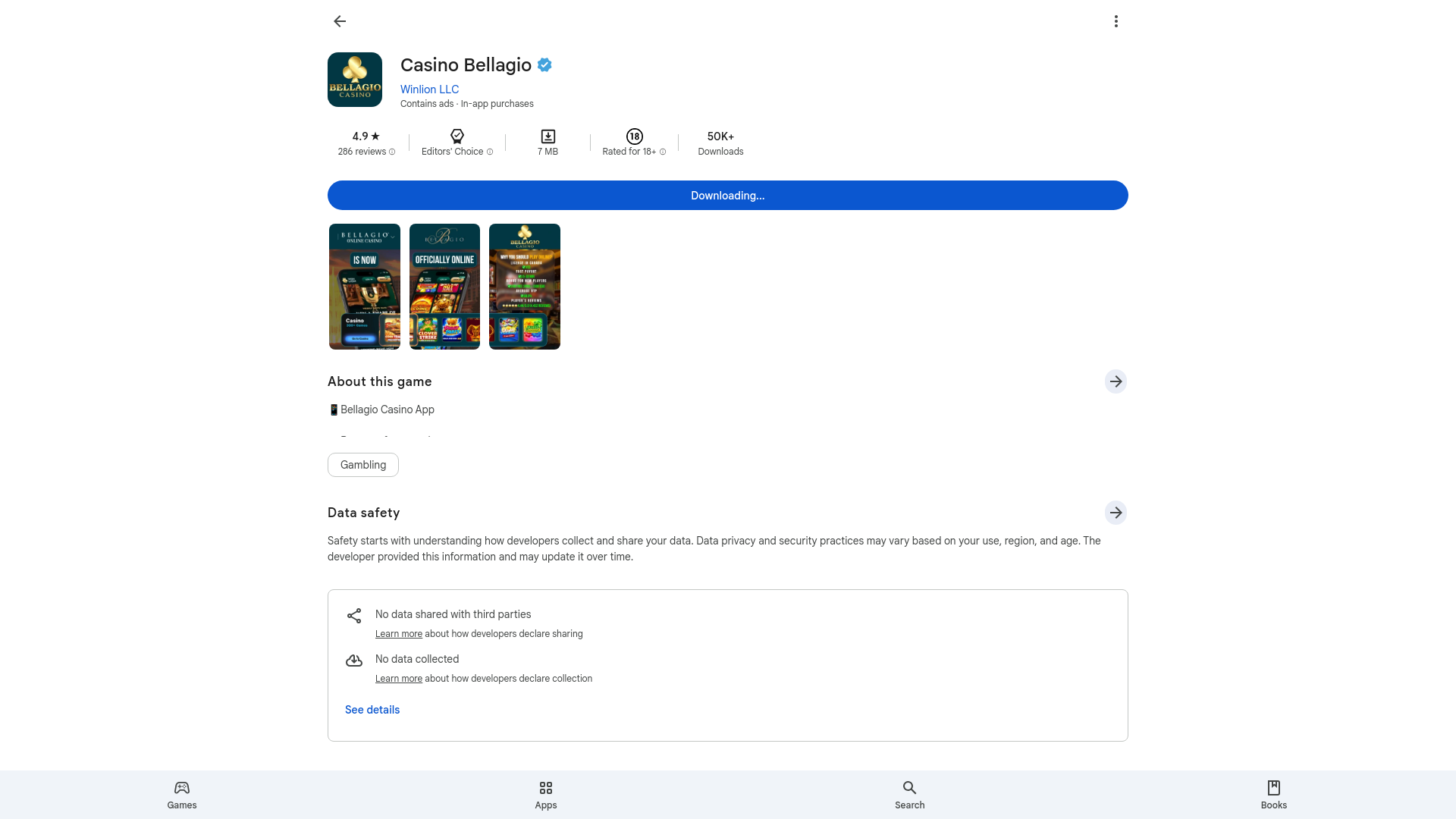 website screenshot of https://casbellagio.best/