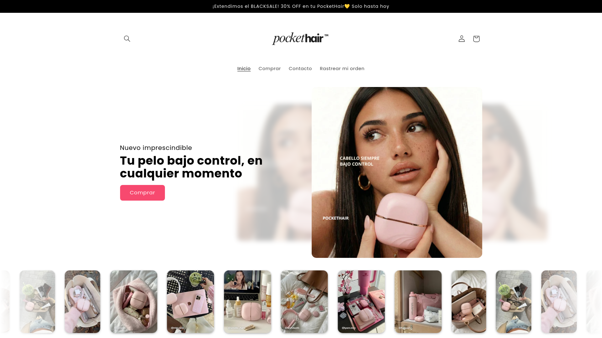 website screenshot of https://pockethair.store