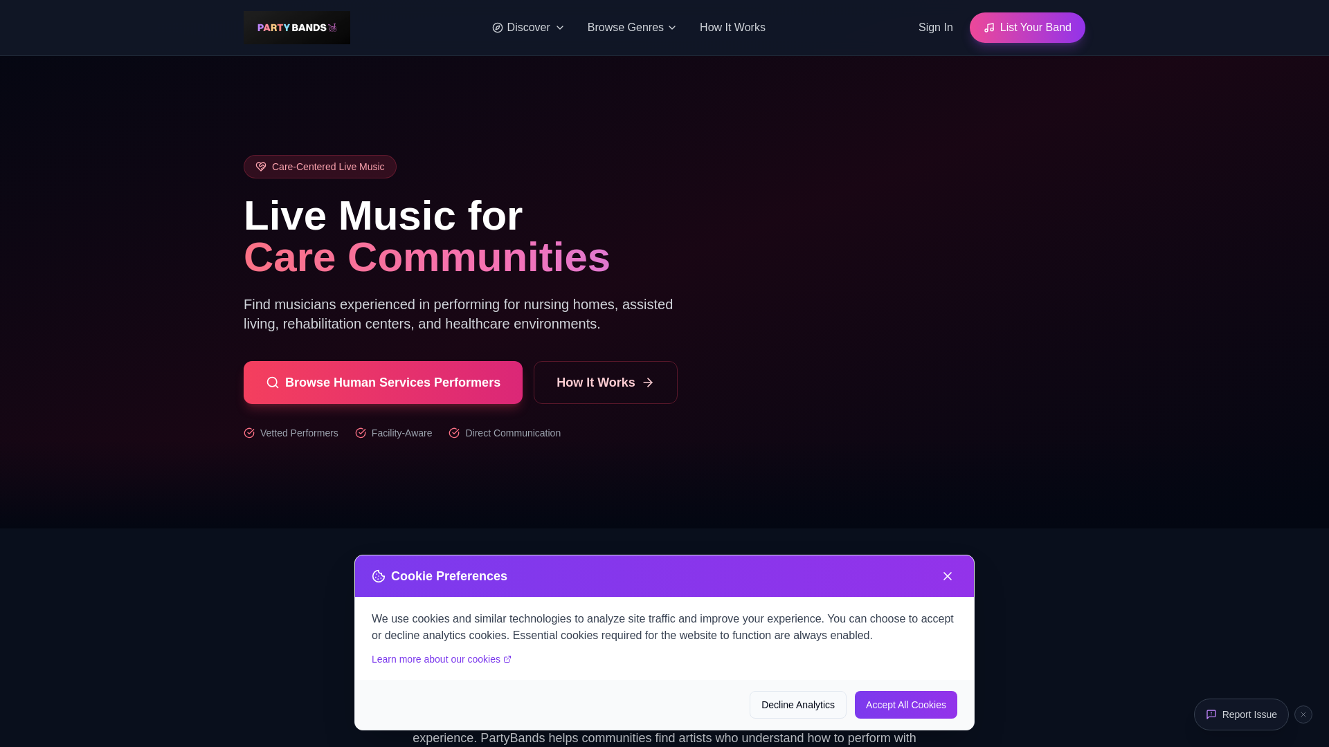 website screenshot of https://humanservicesmusic.com