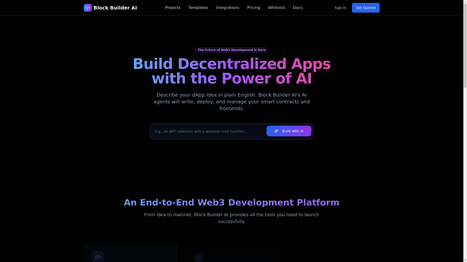 website screenshot of https://blockbuilderai.io/