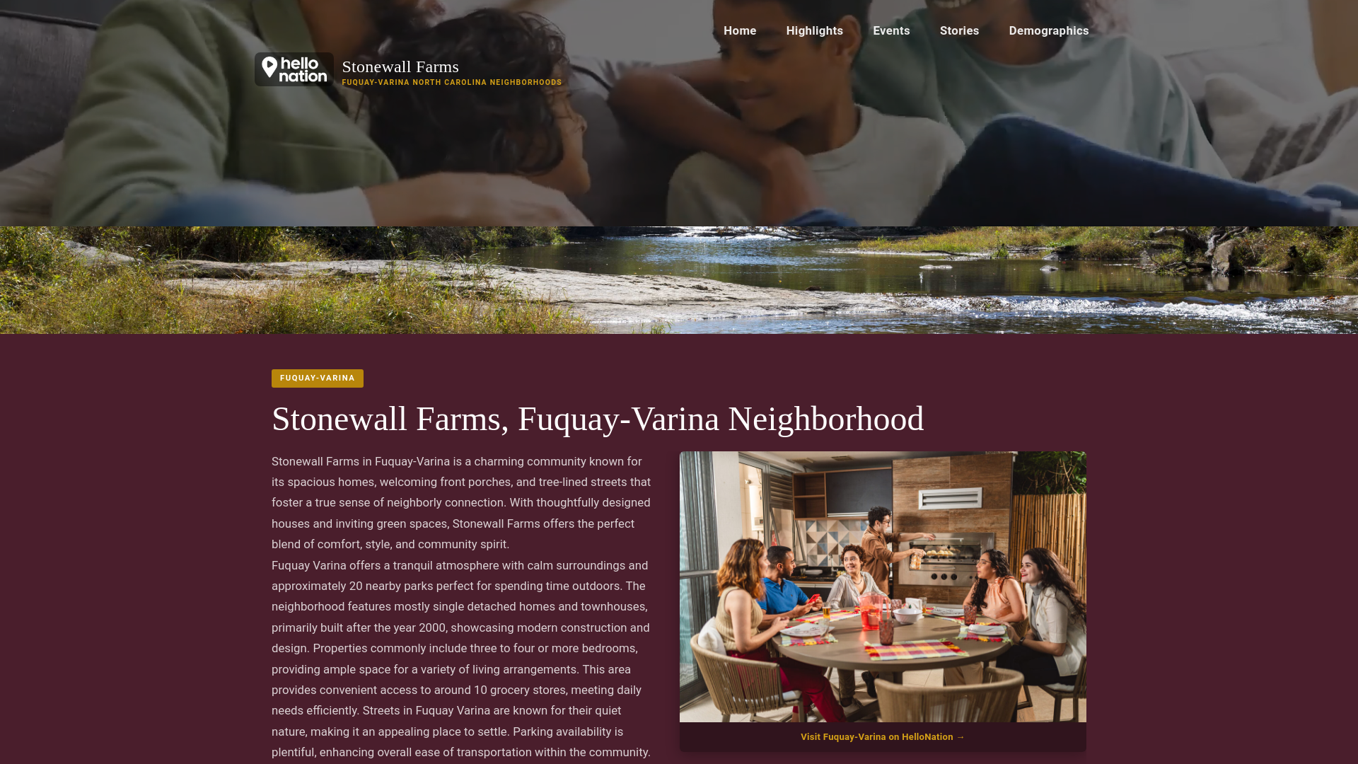 website screenshot of https://stonewallfarmsneighborhood.org/