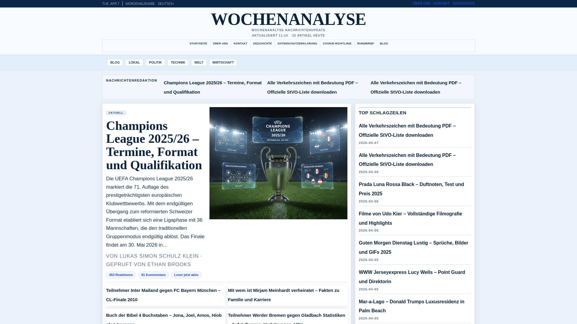 website screenshot of https://wochenanalyse.de/