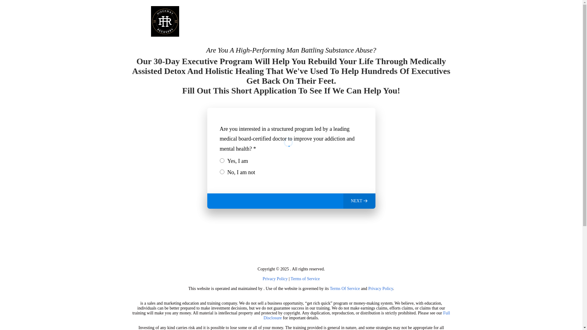 website screenshot of https://hideawayexecrecovery.com/