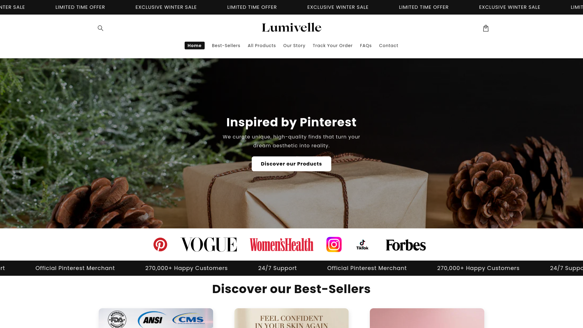 website screenshot of https://shoplumivelle.com