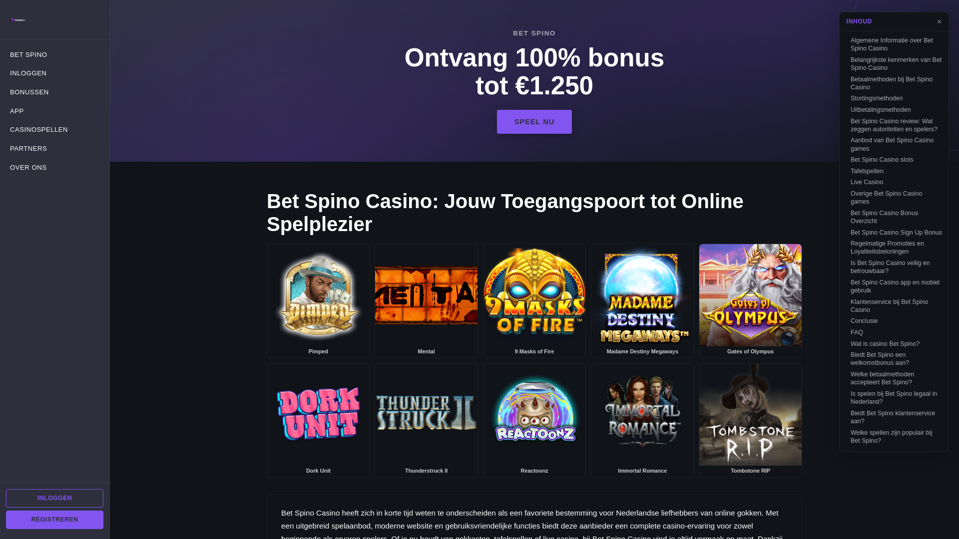 website screenshot of https://betspino-online-casino.com/