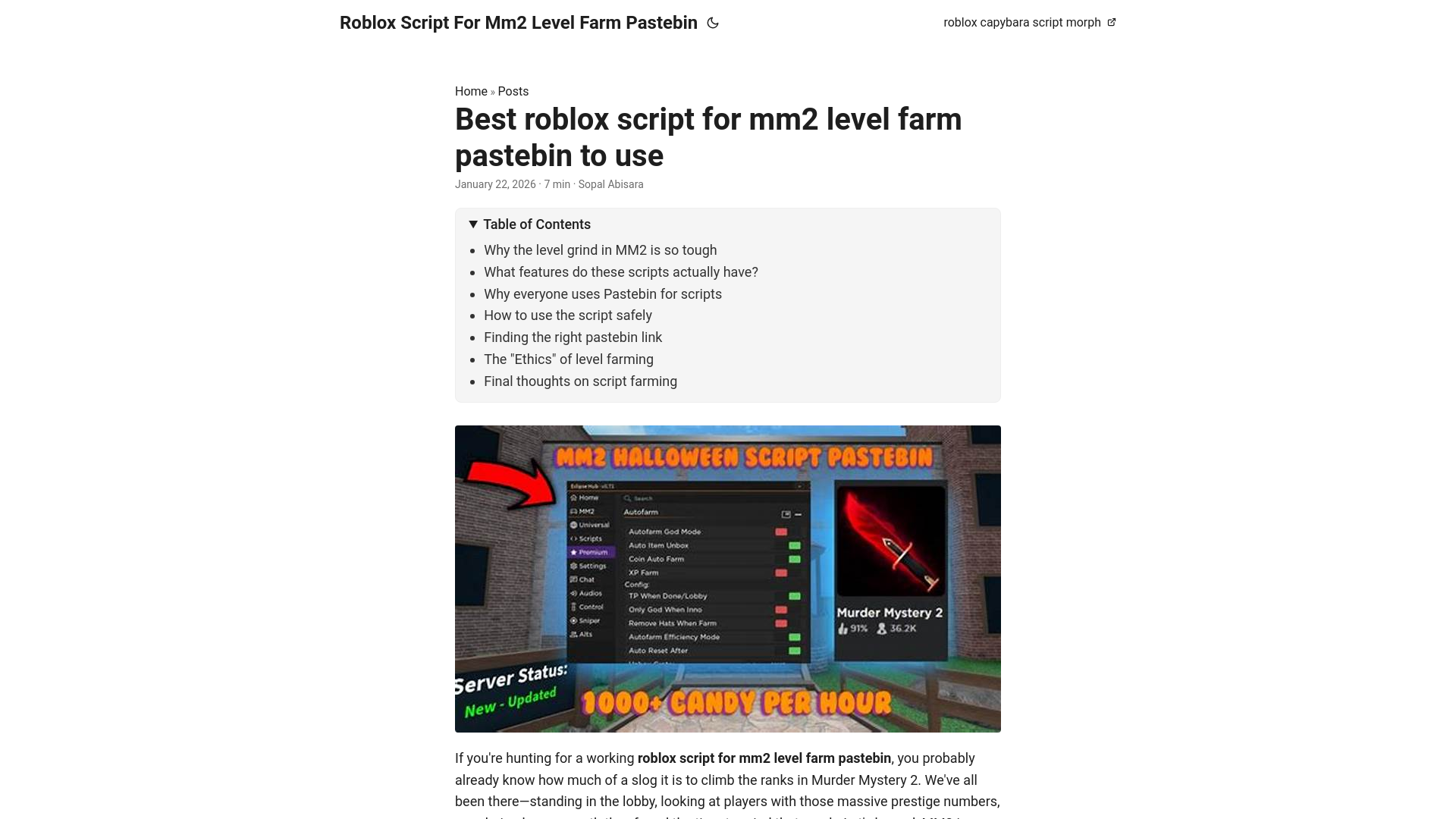 website screenshot of https://roblox-script-for-mm2-level-farm-pastebin.pages.dev/