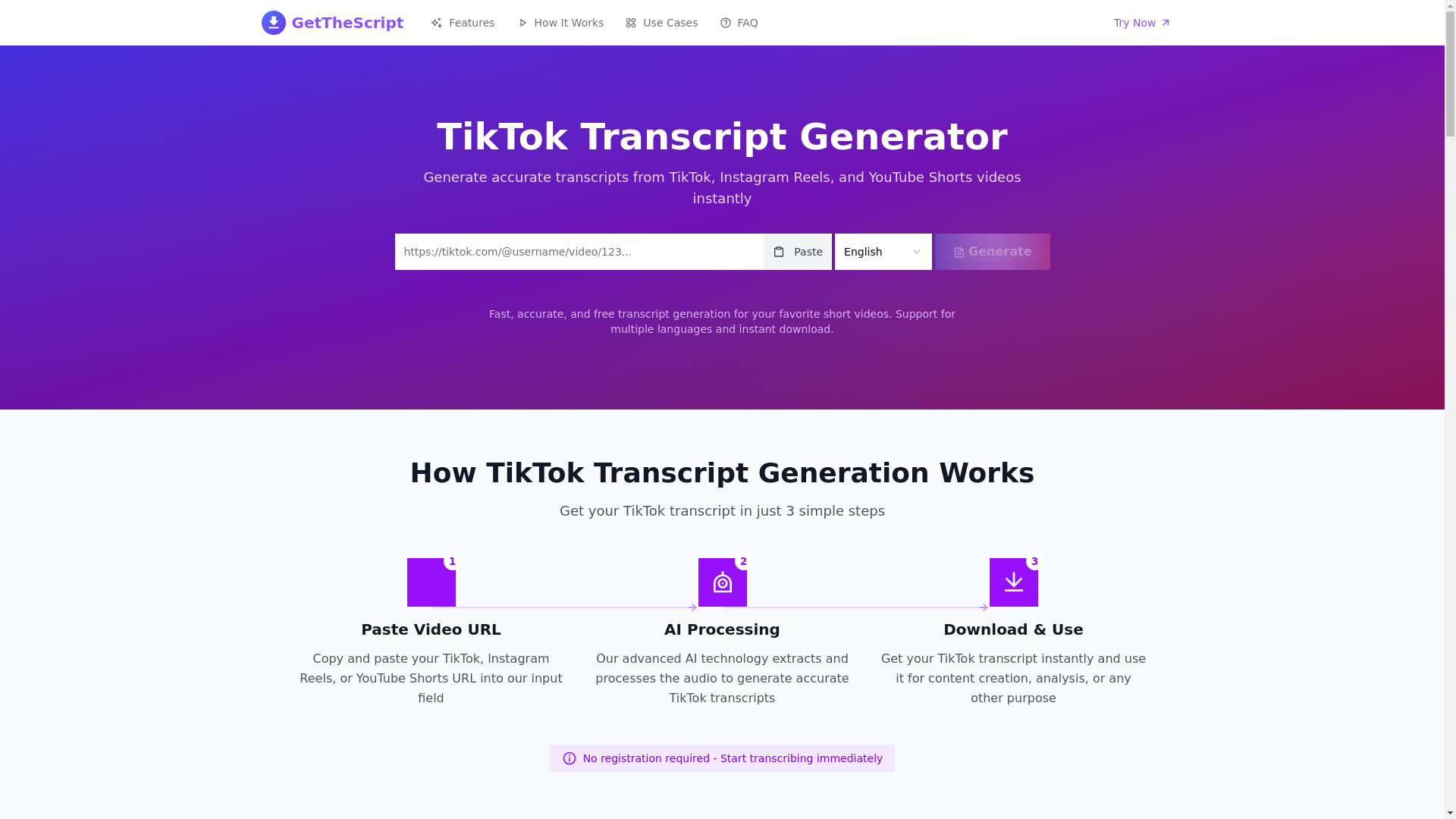 website screenshot of https://getthescript.app/
