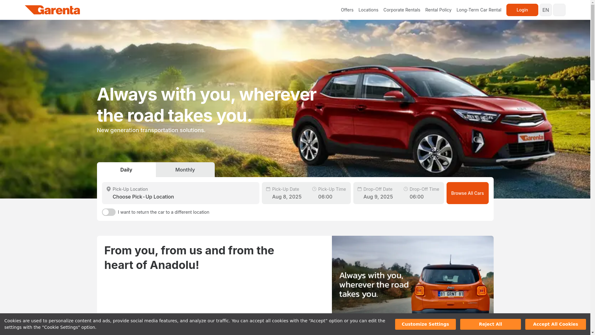website screenshot of https://garenta.az/