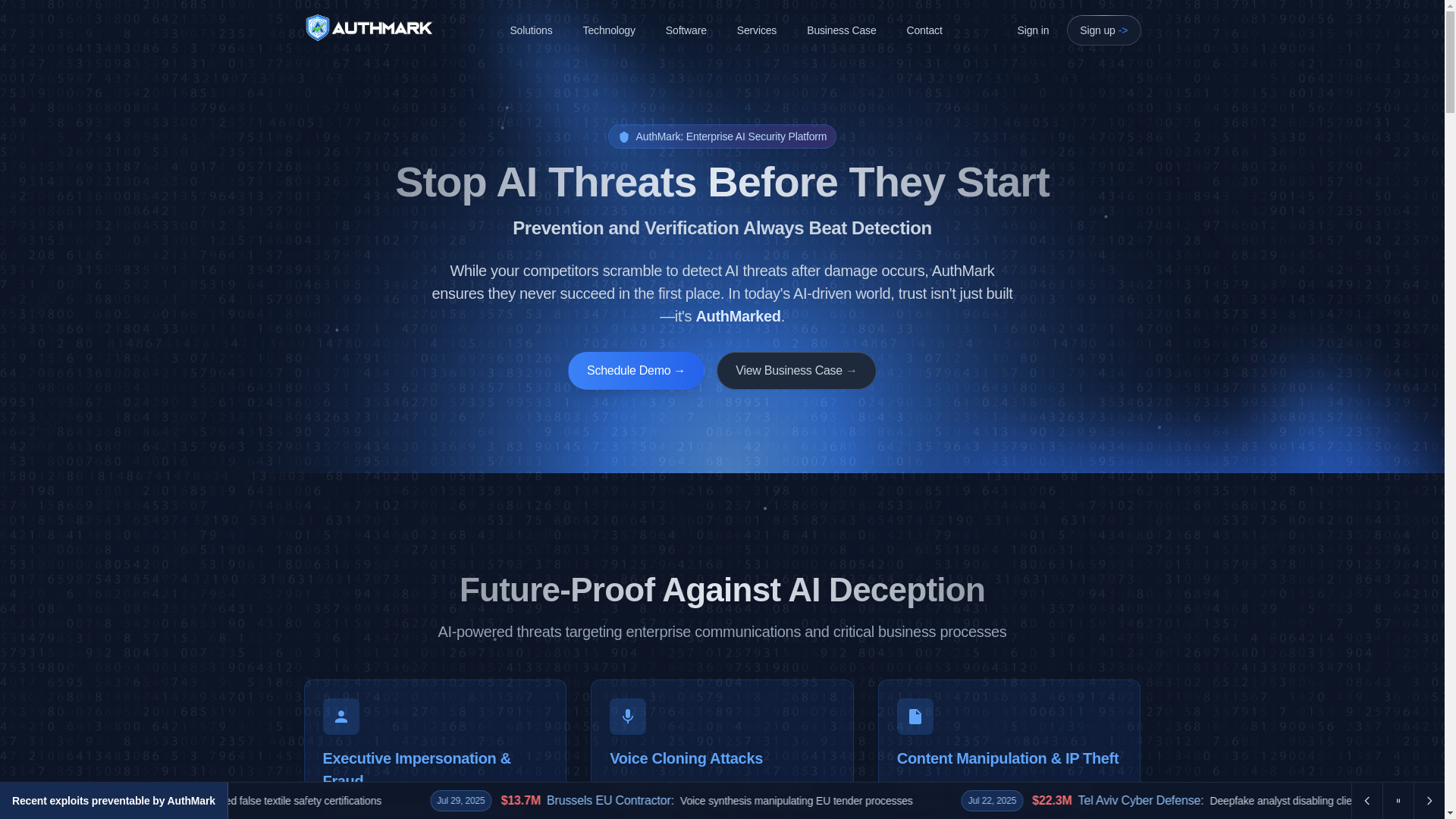 website screenshot of https://authmark-landing.pages.dev/