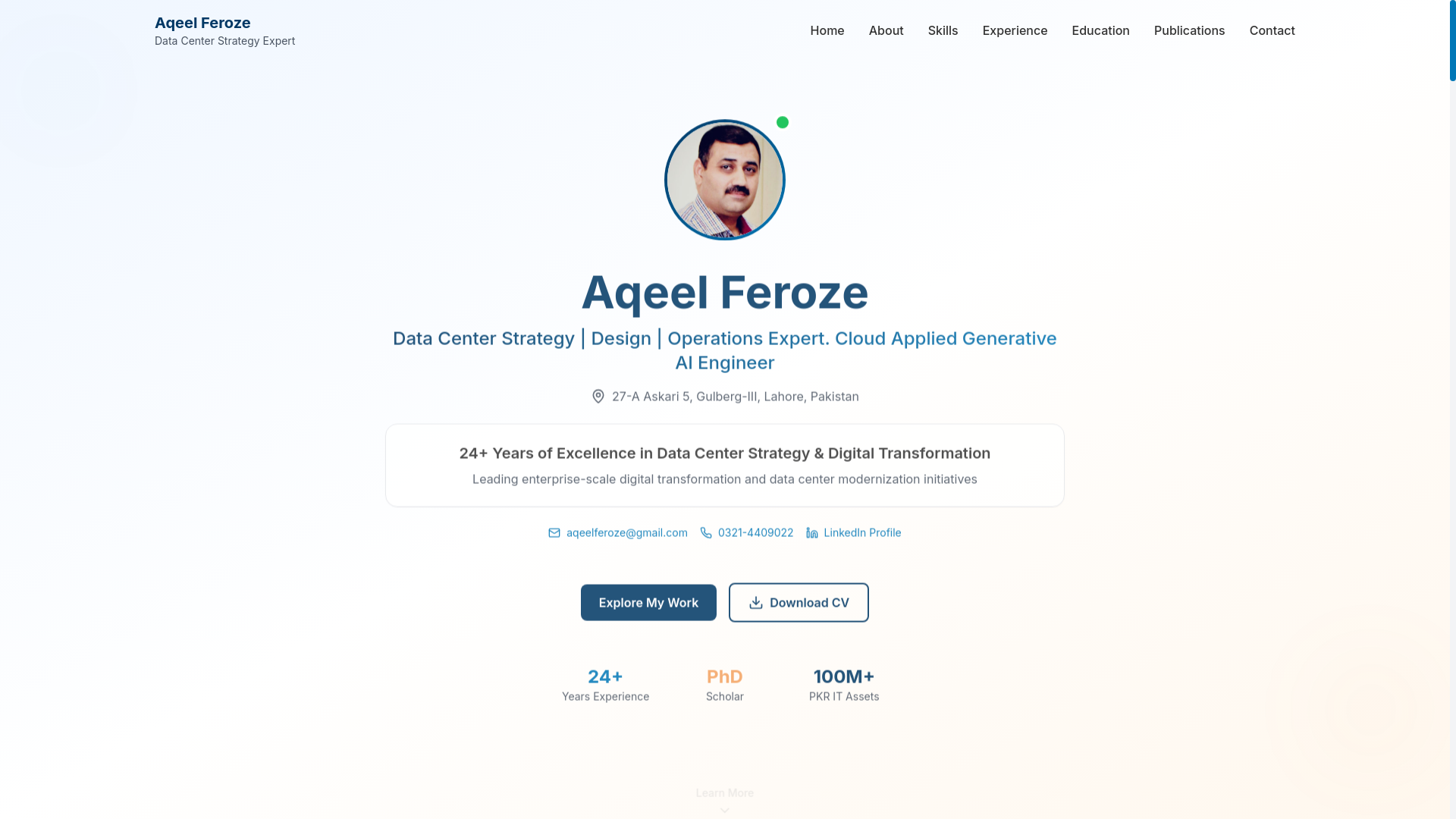 website screenshot of https://aqeelferoze.com/