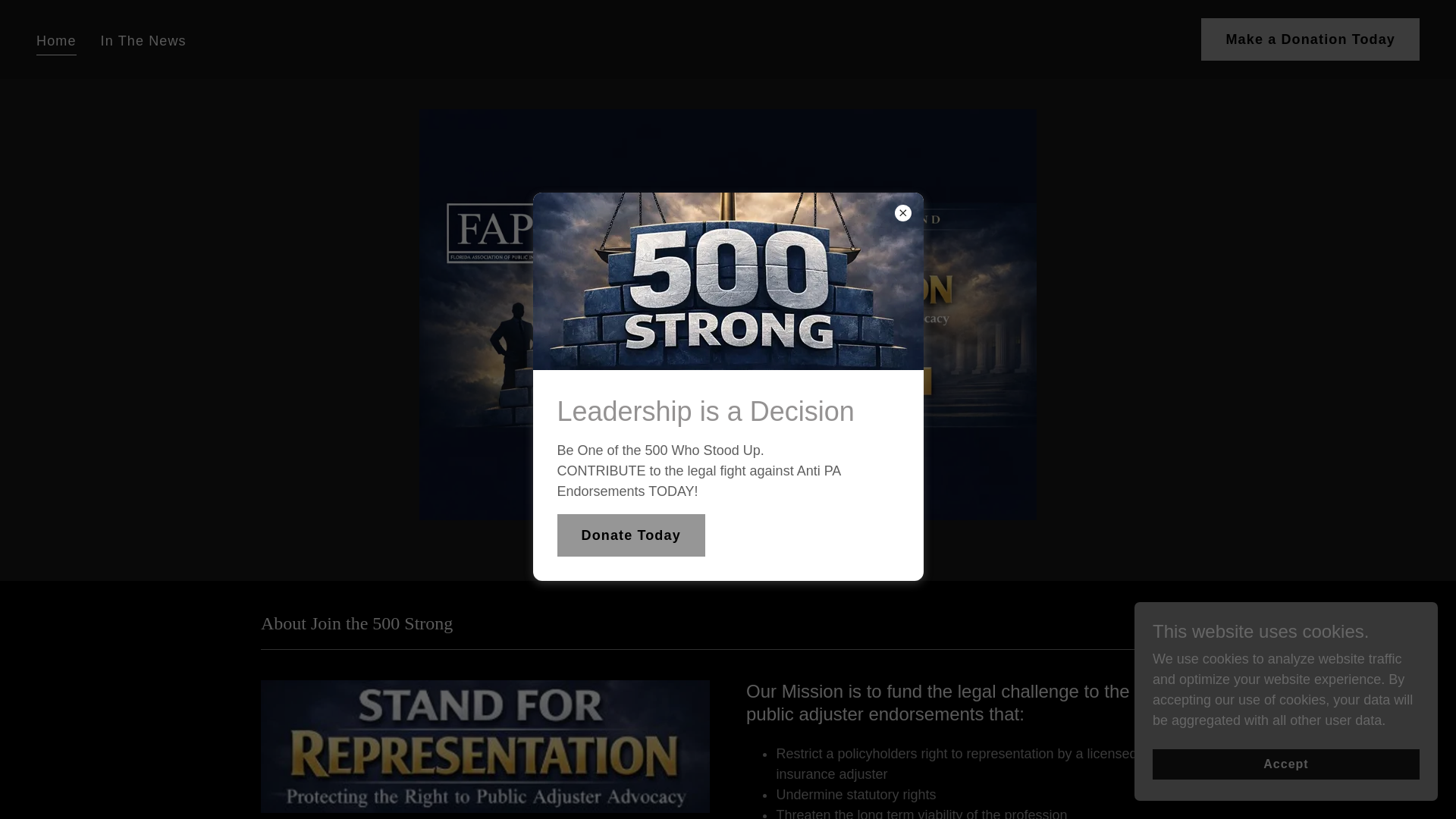 website screenshot of https://jointhe500strong.com/