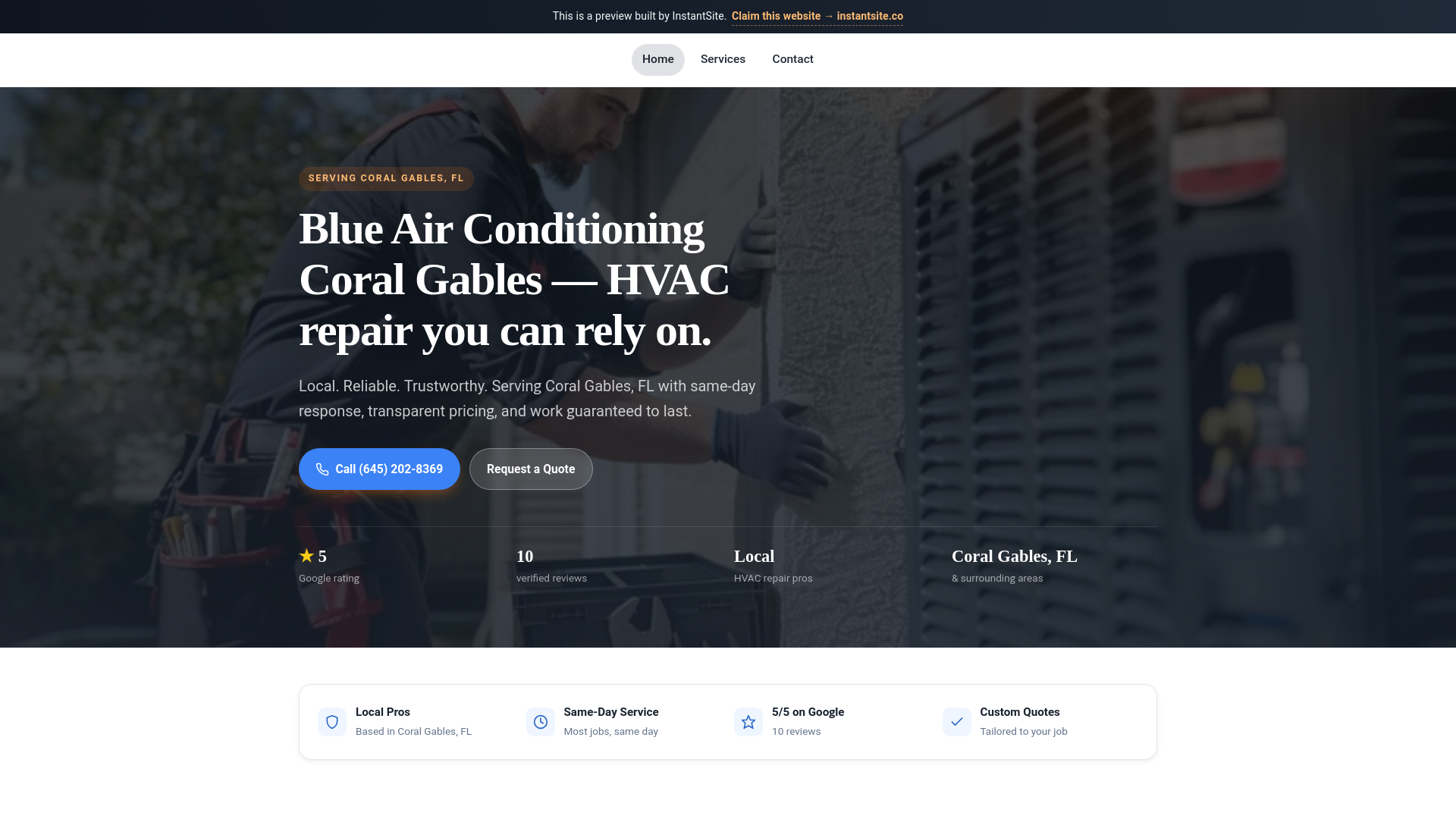 website screenshot of https://instantsite-blue-air-conditioning-coral-gables.pages.dev/