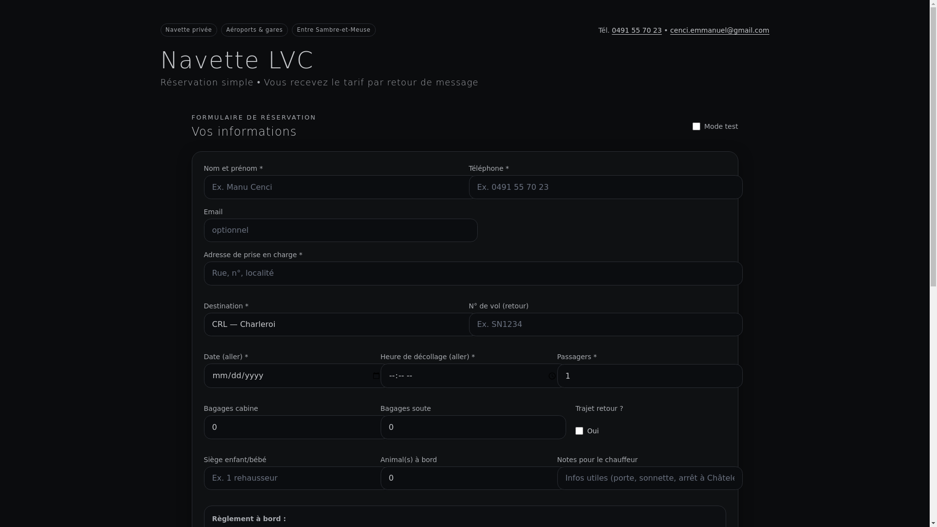 website screenshot of https://navette-lvc.be/