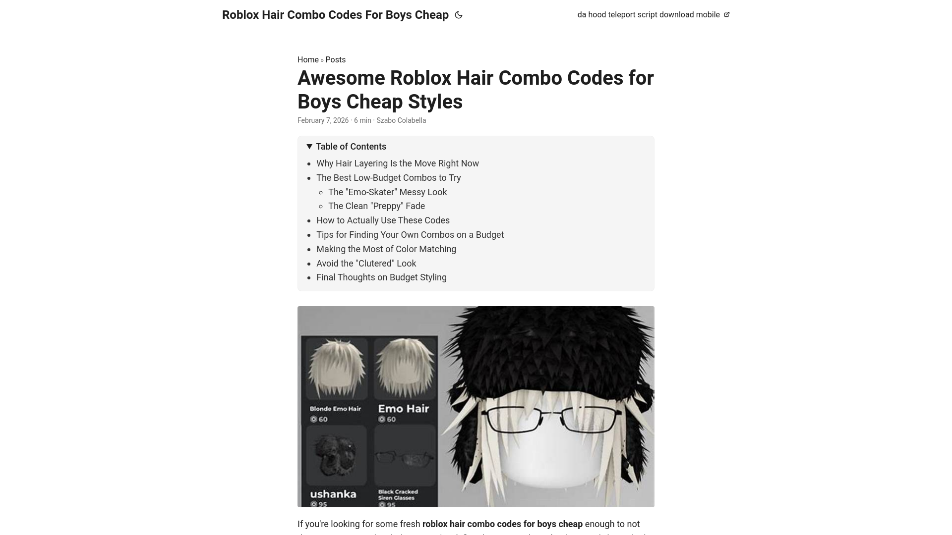 website screenshot of https://roblox-hair-combo-codes-for-boys-cheap.pages.dev/