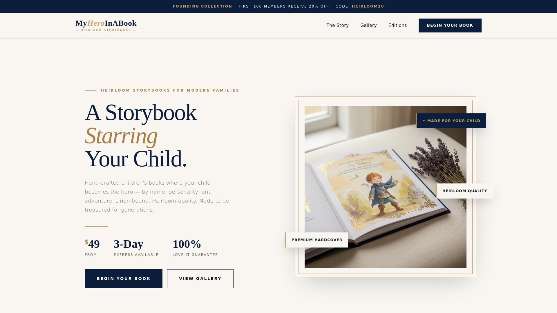 website screenshot of https://myheroinabook.com/