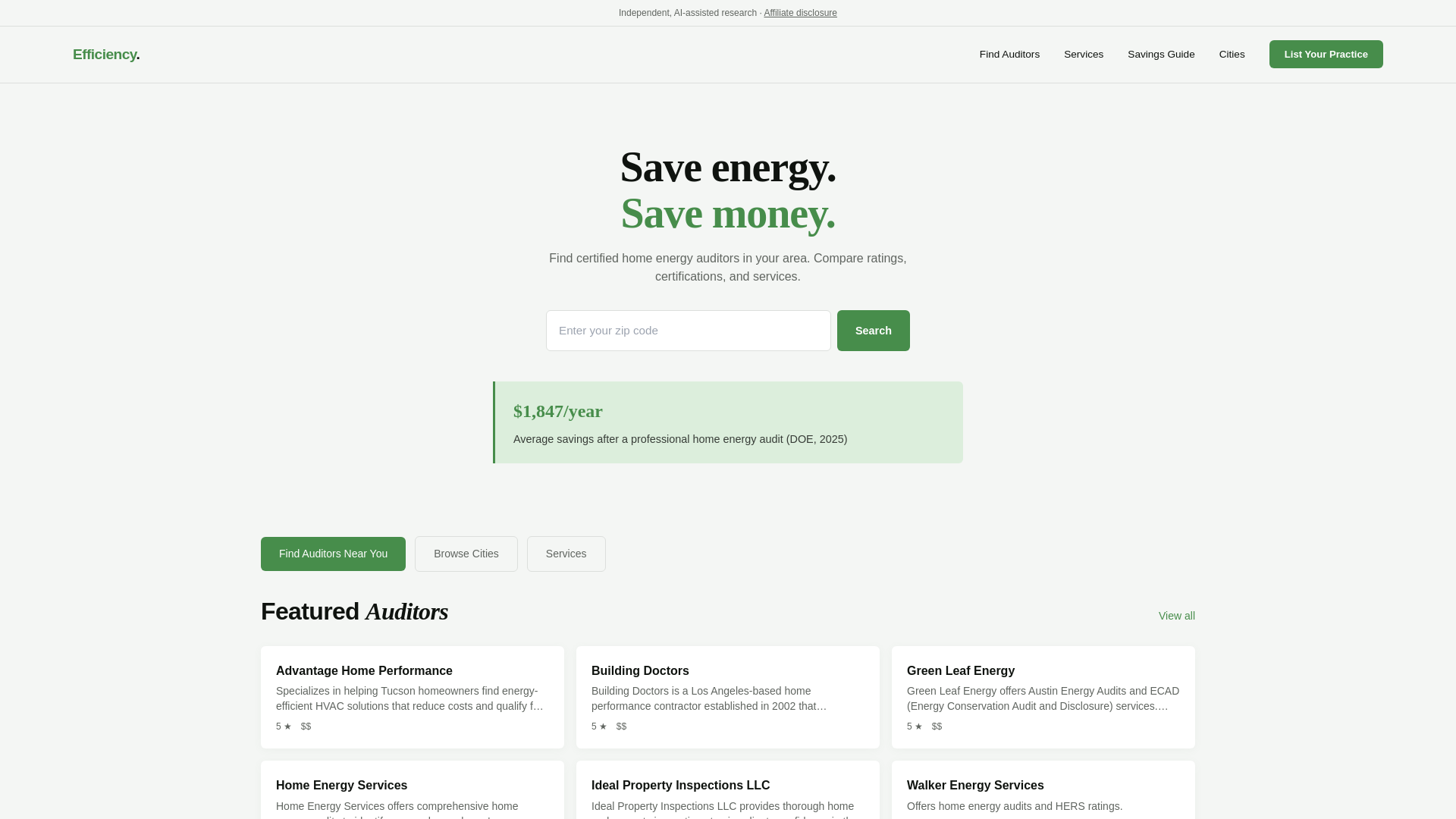 website screenshot of https://energyauditfinder.com/