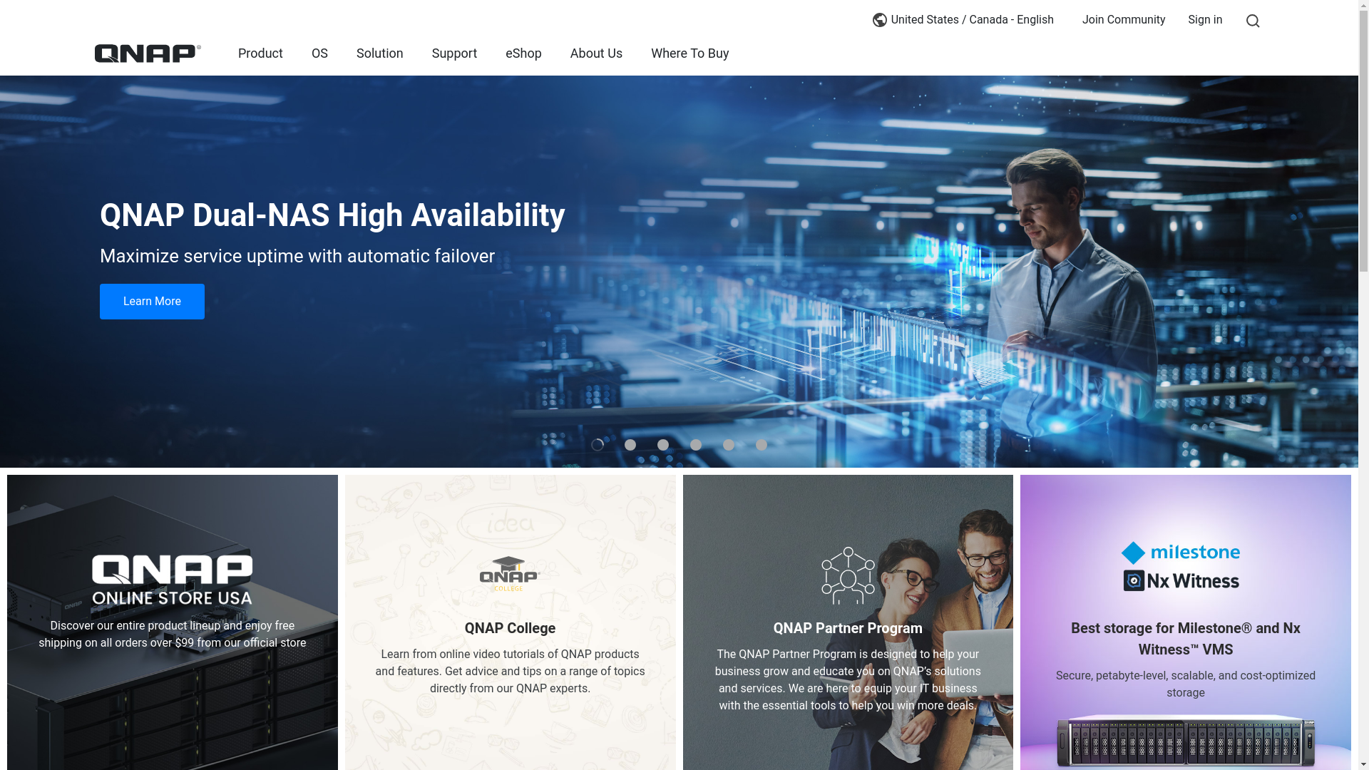 website screenshot of https://qnap.com