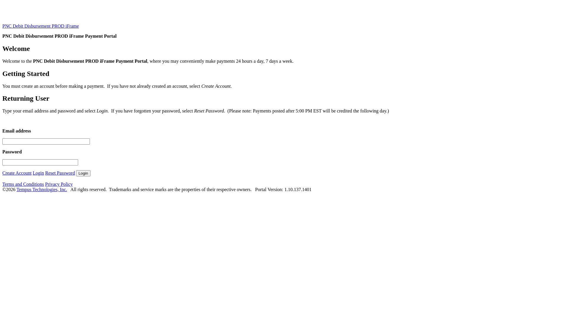 website screenshot of https://pncdebitdisbursementiframe-pp-prtl.spectrumretailnet.com
