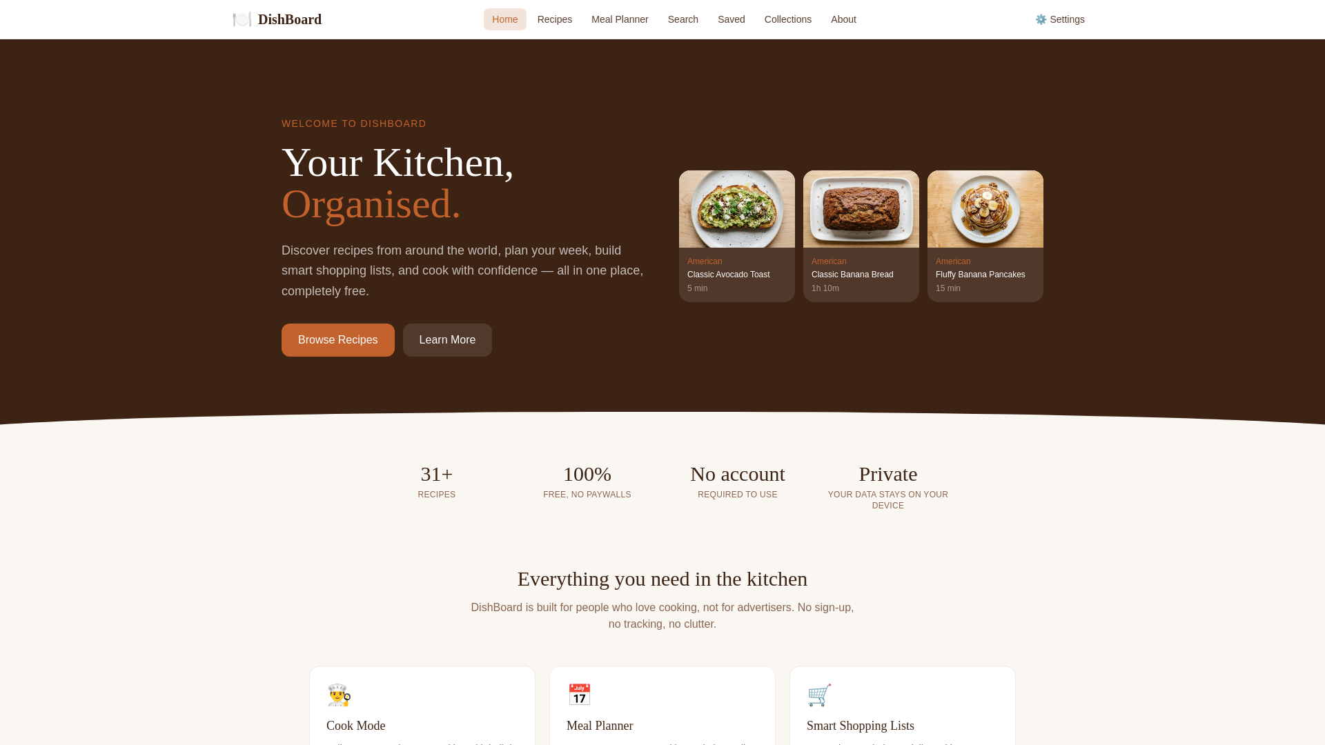 website screenshot of https://thedishboard.pages.dev/
