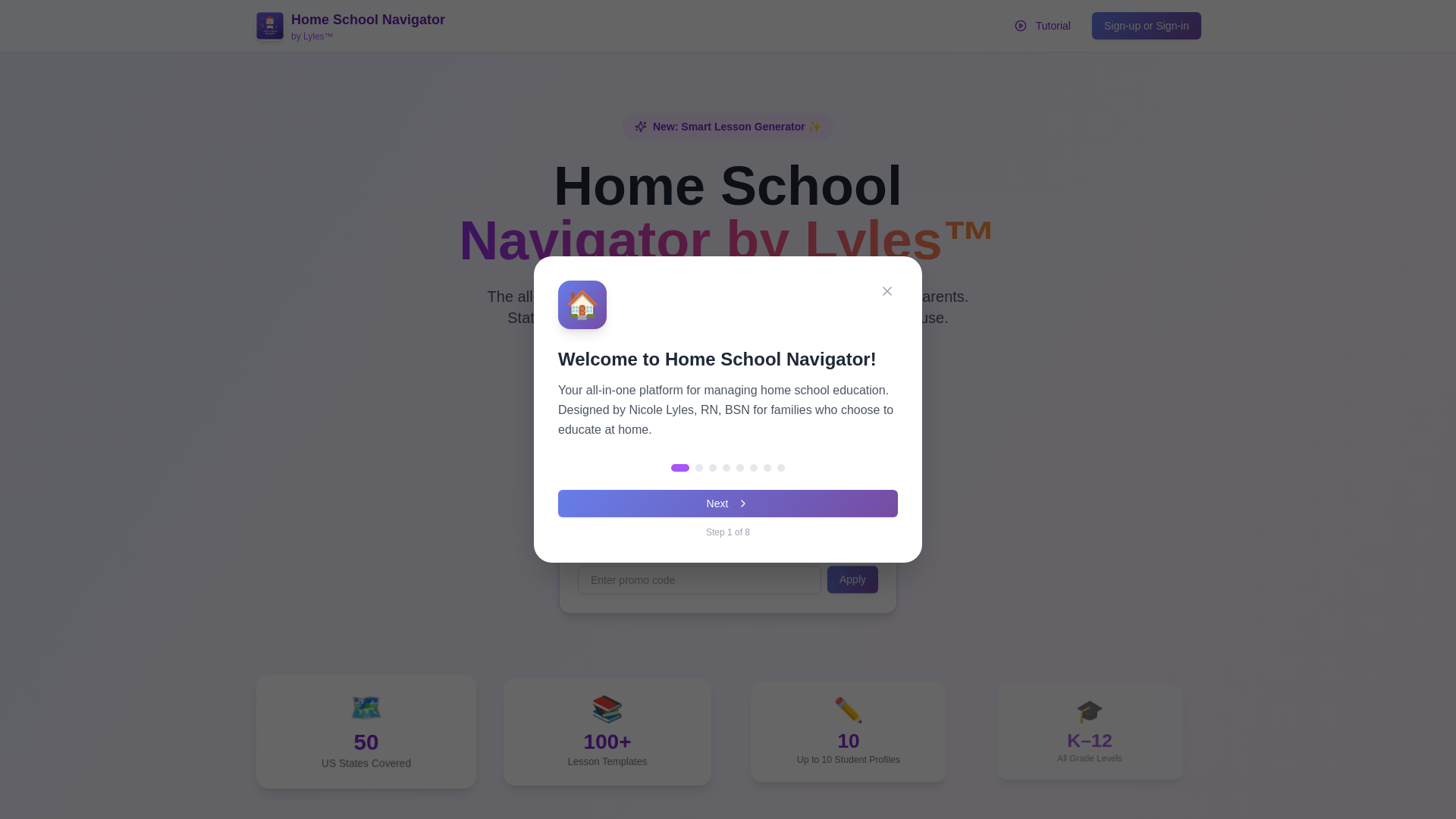 website screenshot of https://homeschoolnav.com/