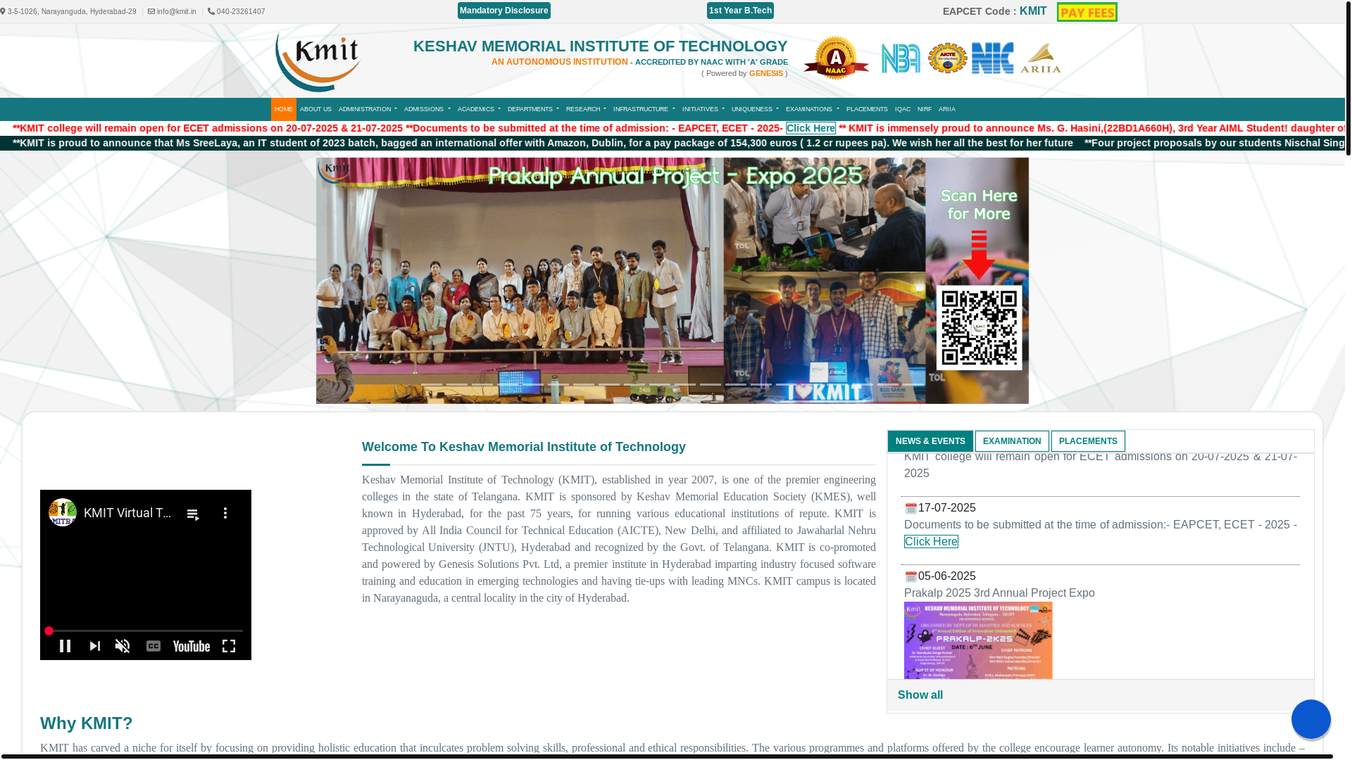website screenshot of https://kmit.in/
