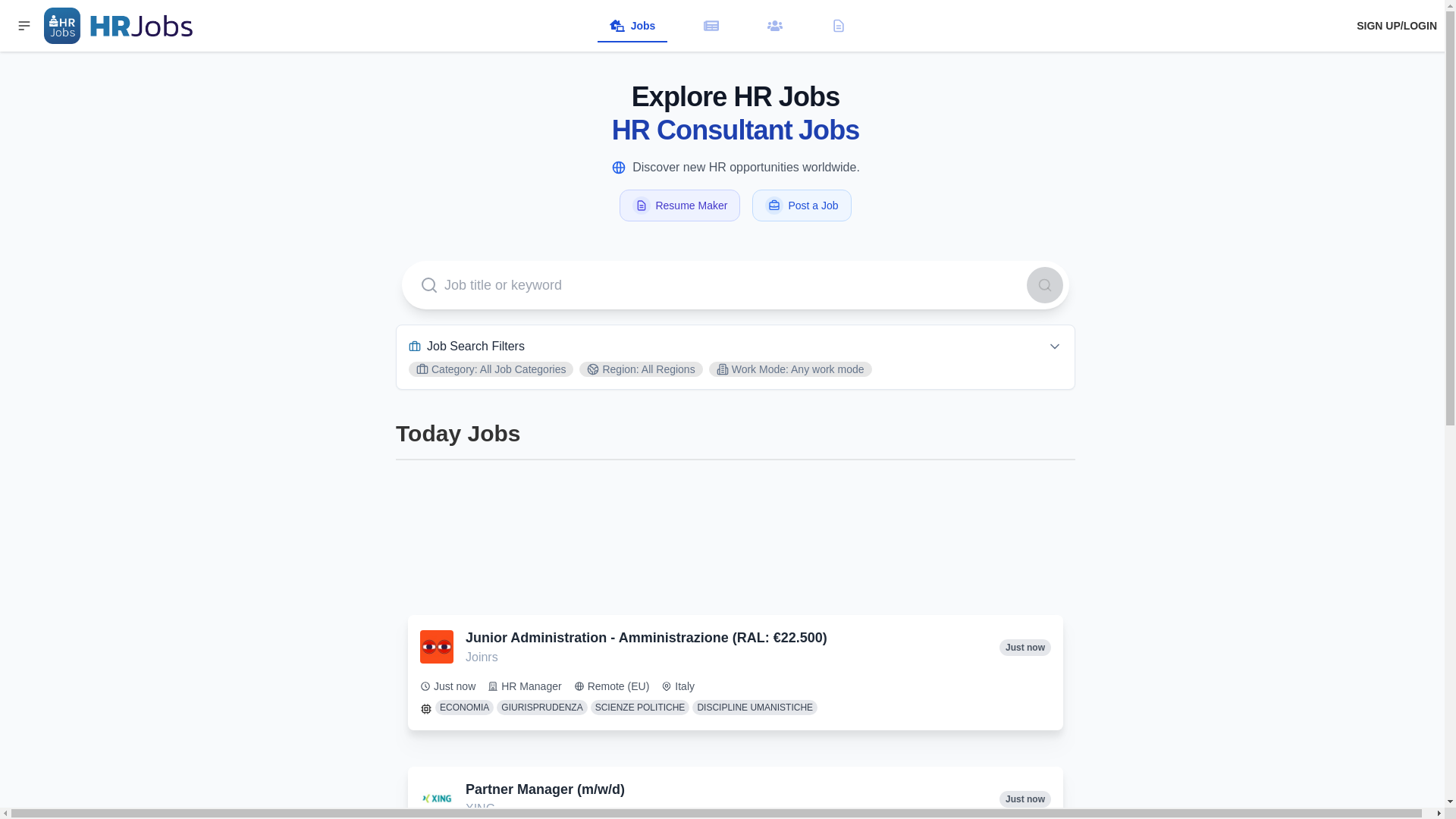 website screenshot of https://humanresourcesjobs.app/