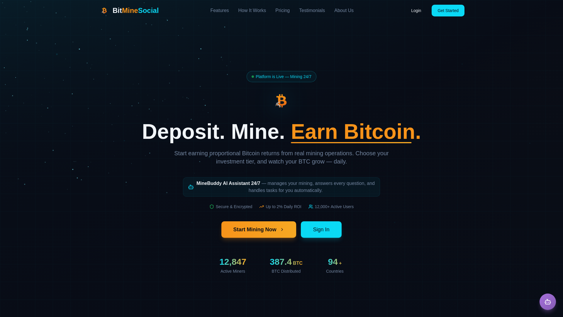 website screenshot of https://bitminesocial.live