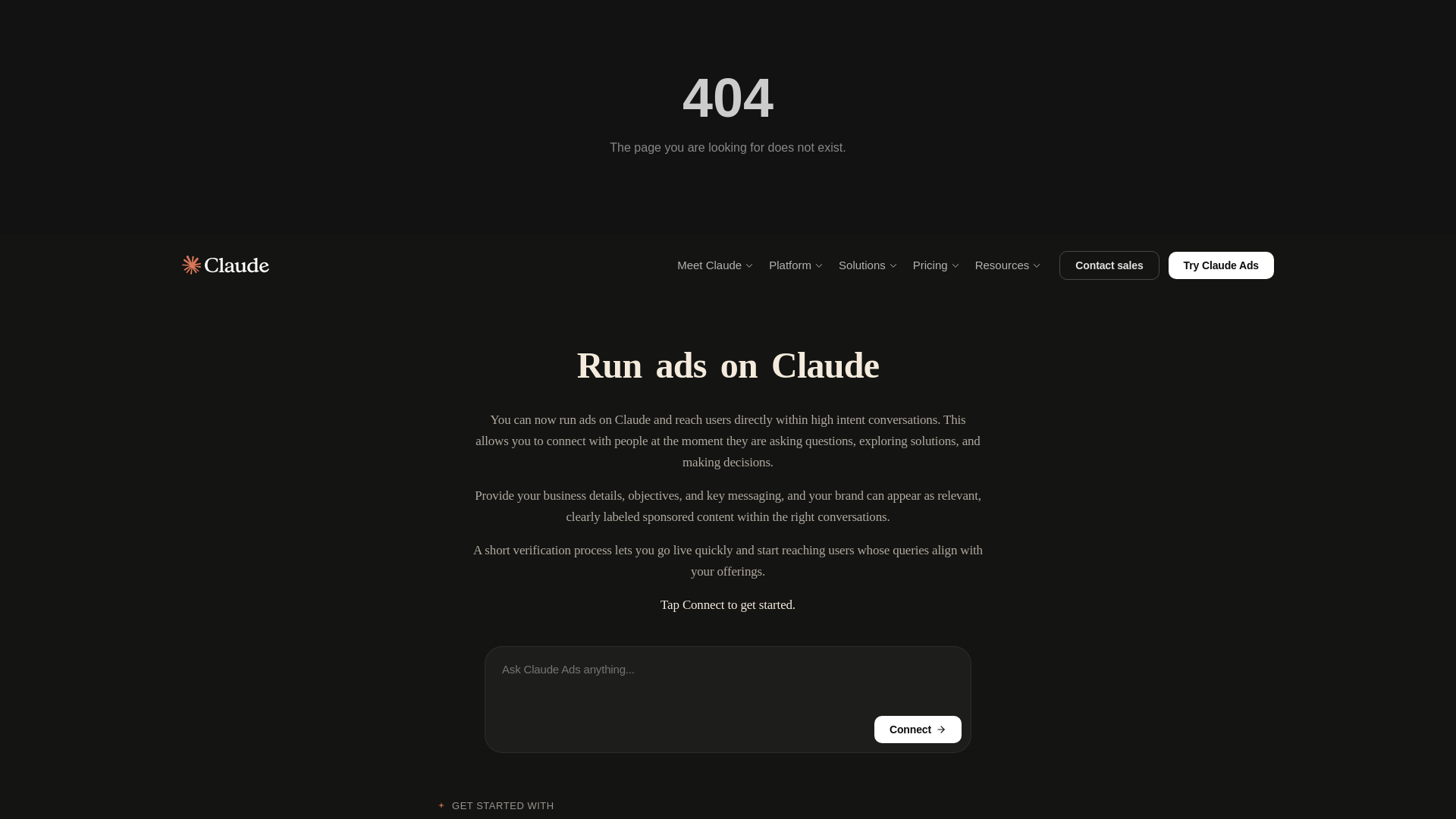 website screenshot of https://claude-ads.ai