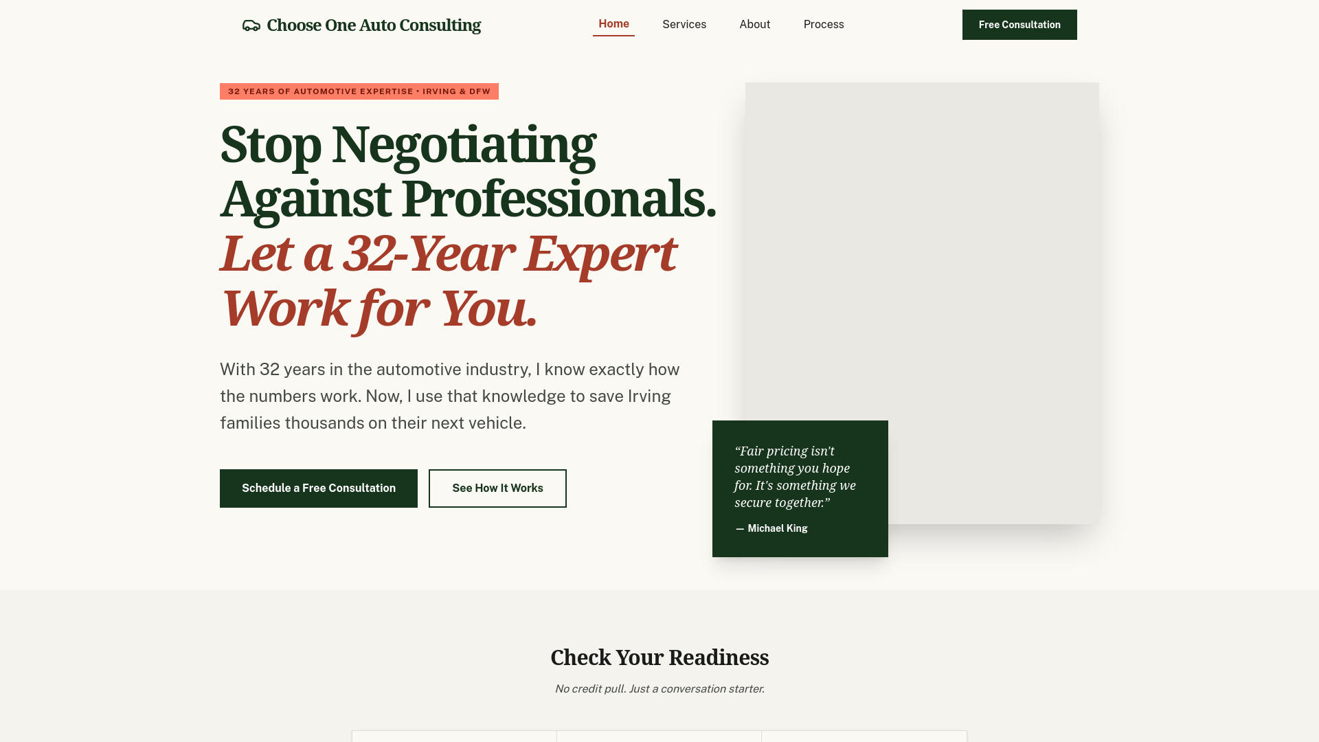 website screenshot of https://chooseoneautoconsulting.com/