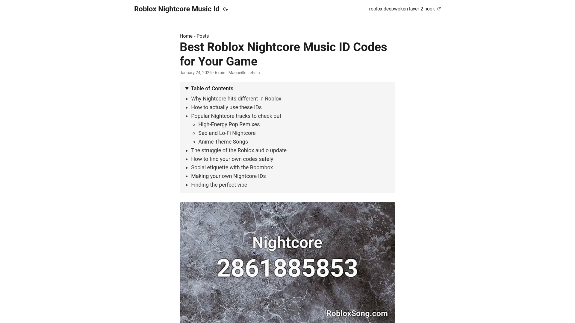 website screenshot of https://roblox-nightcore-music-id.pages.dev/