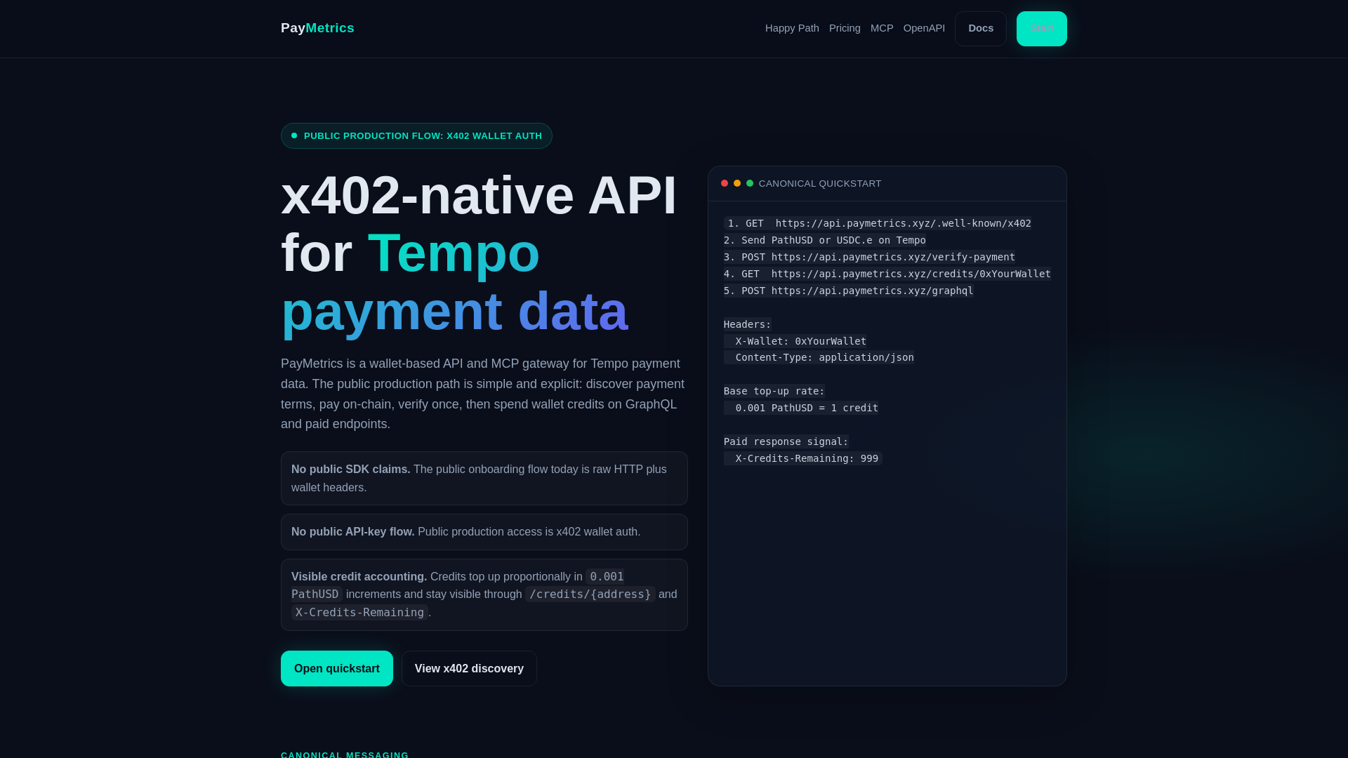 website screenshot of https://paymetrics.xyz
