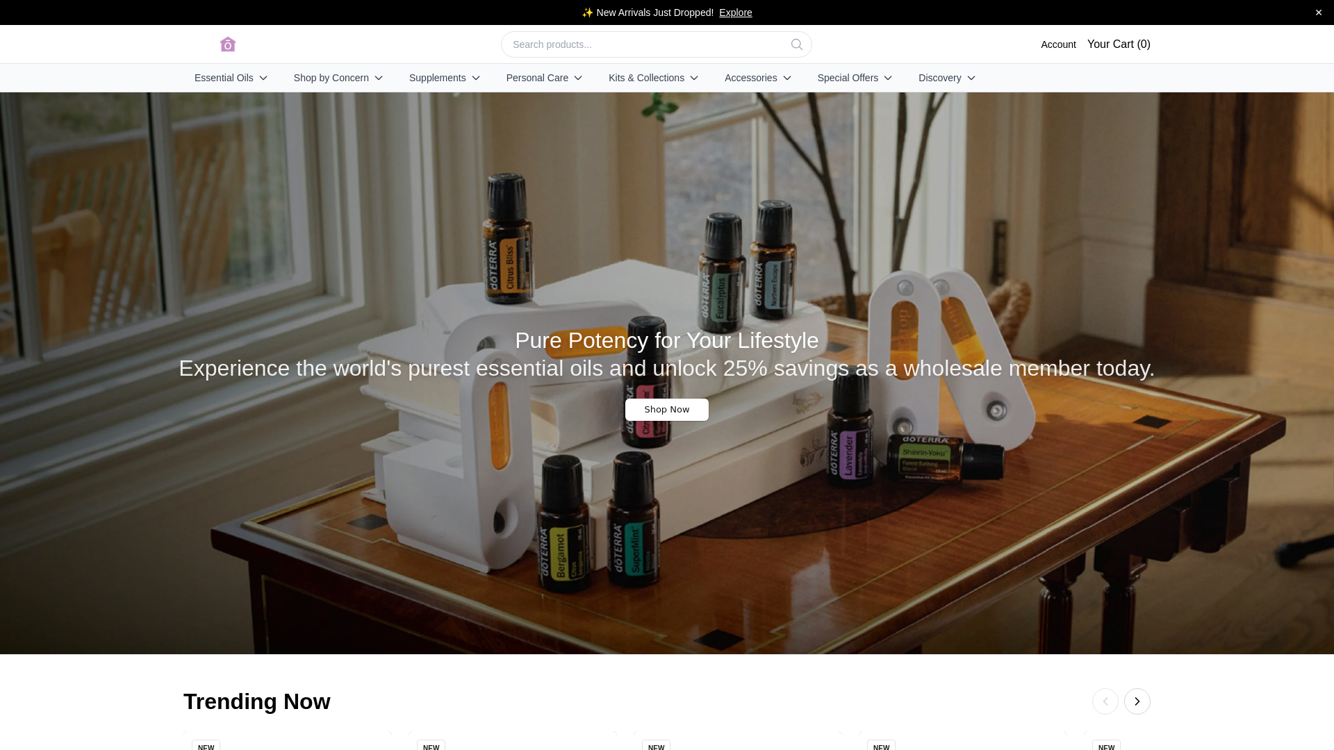 website screenshot of https://homeessentialoilsco.shop/