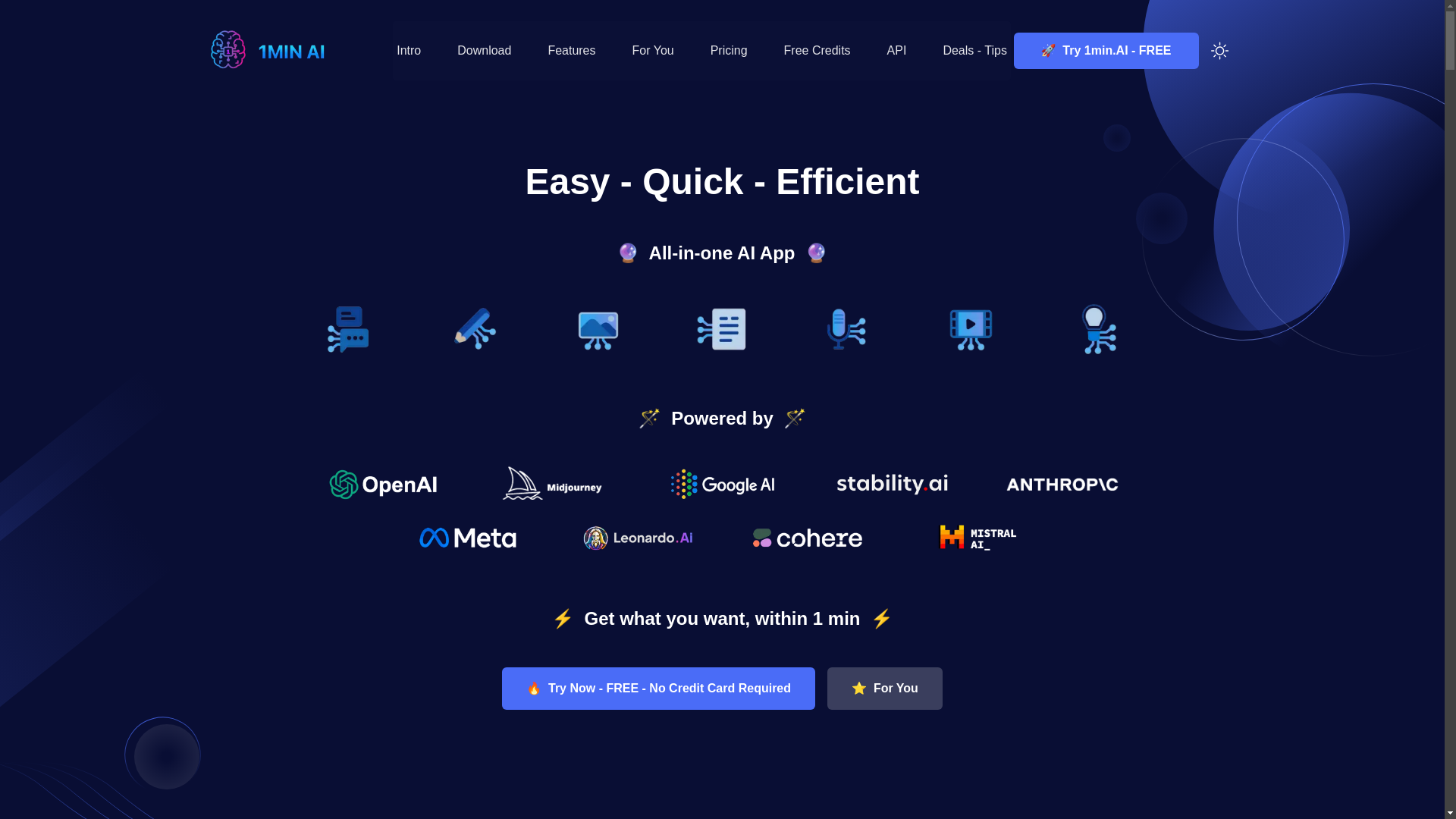 website screenshot of https://1min.ai/