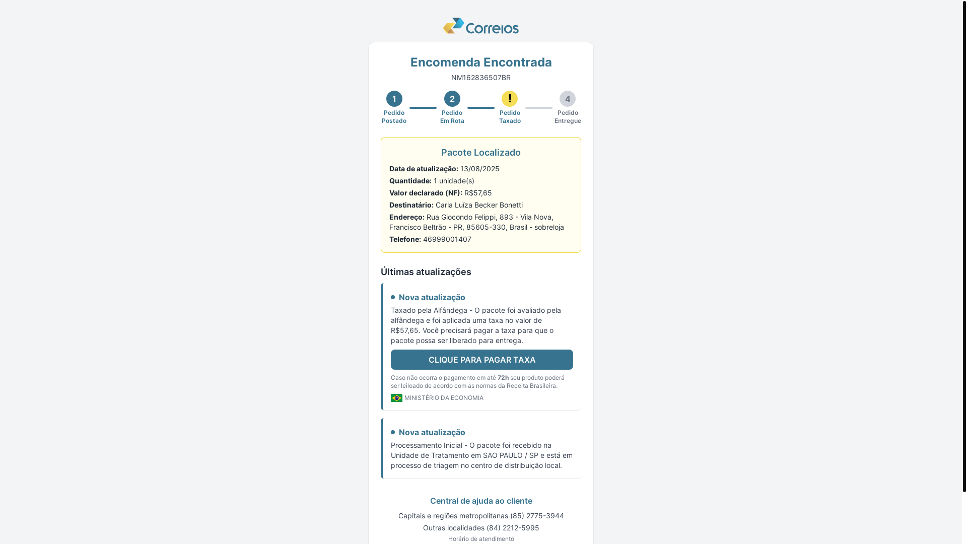 website screenshot of https://rastreamentopacotes.com/grastreio?cd=NM162836507BR