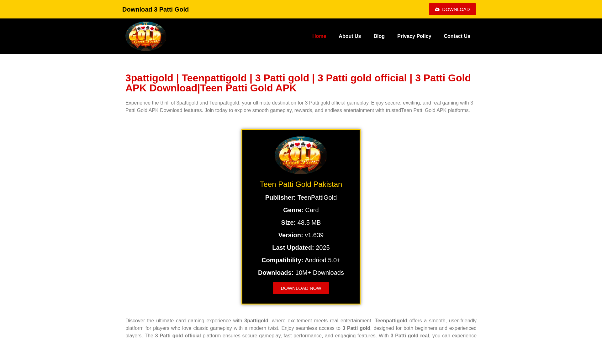 website screenshot of https://3pattigoldofficial.com.pk/